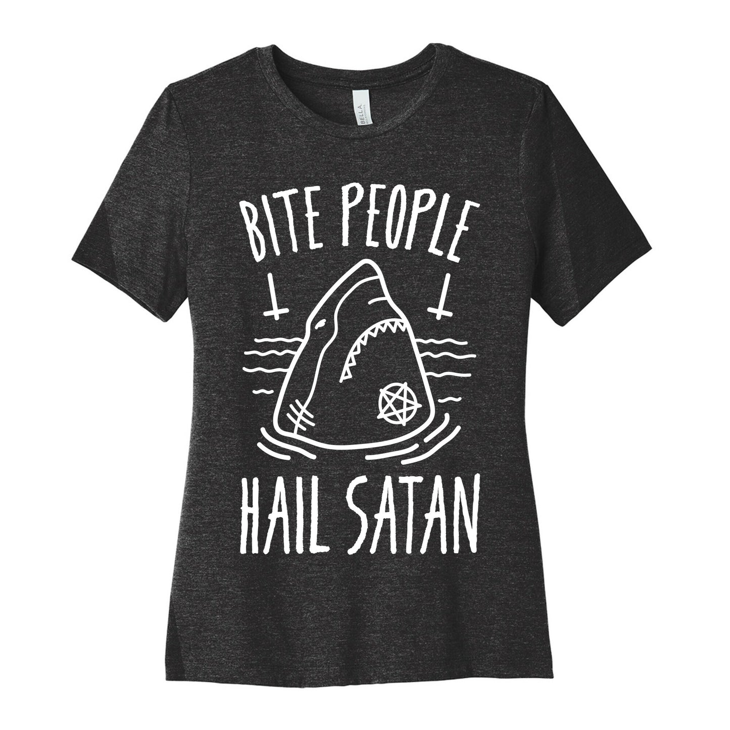 Bite People Hail Satan - Shark (White) Women's Cotton Tee