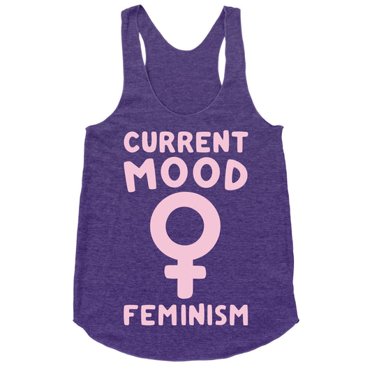 Current Mood Feminism White Print Racerback Tank