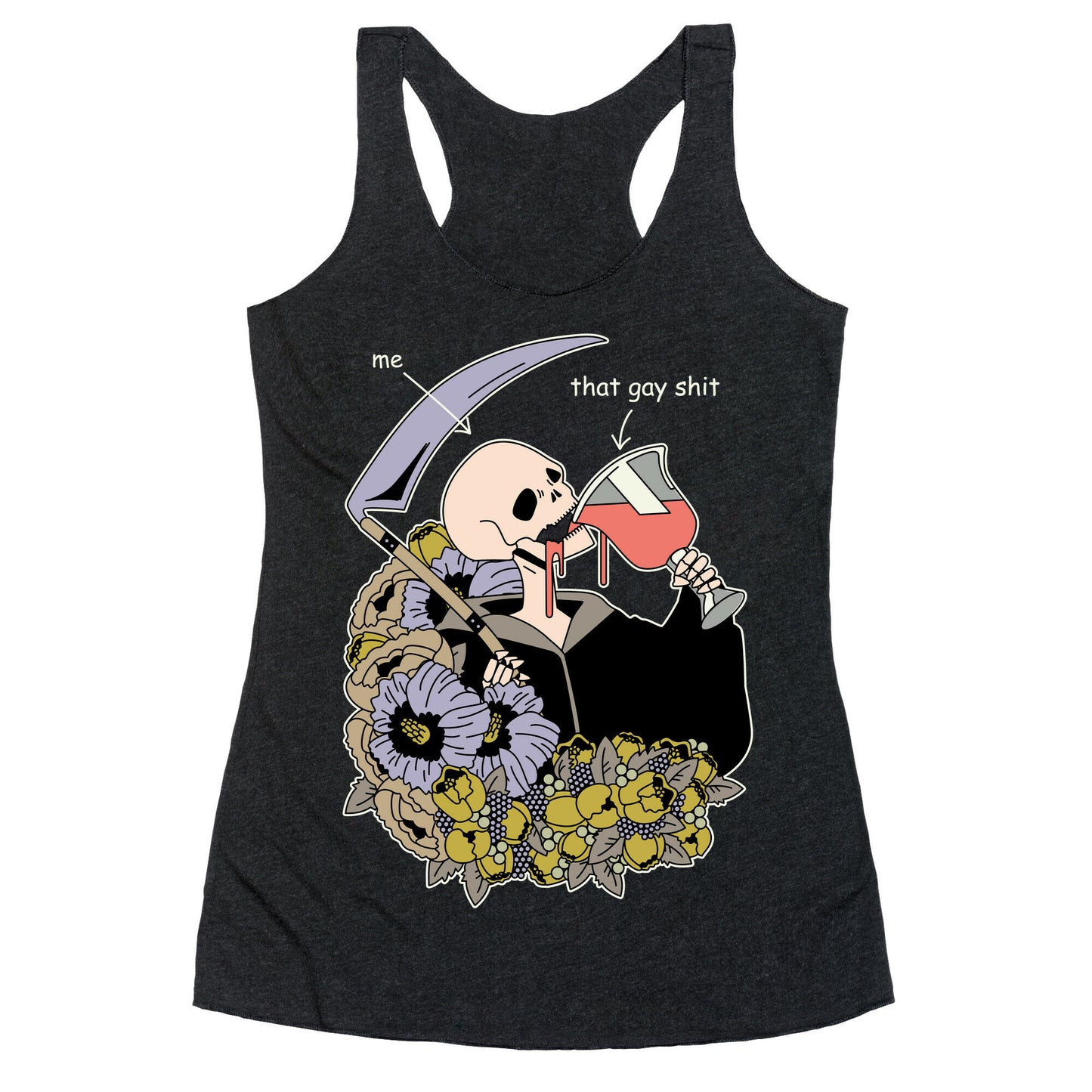 Skeleton Drinking Wine Racerback Tank