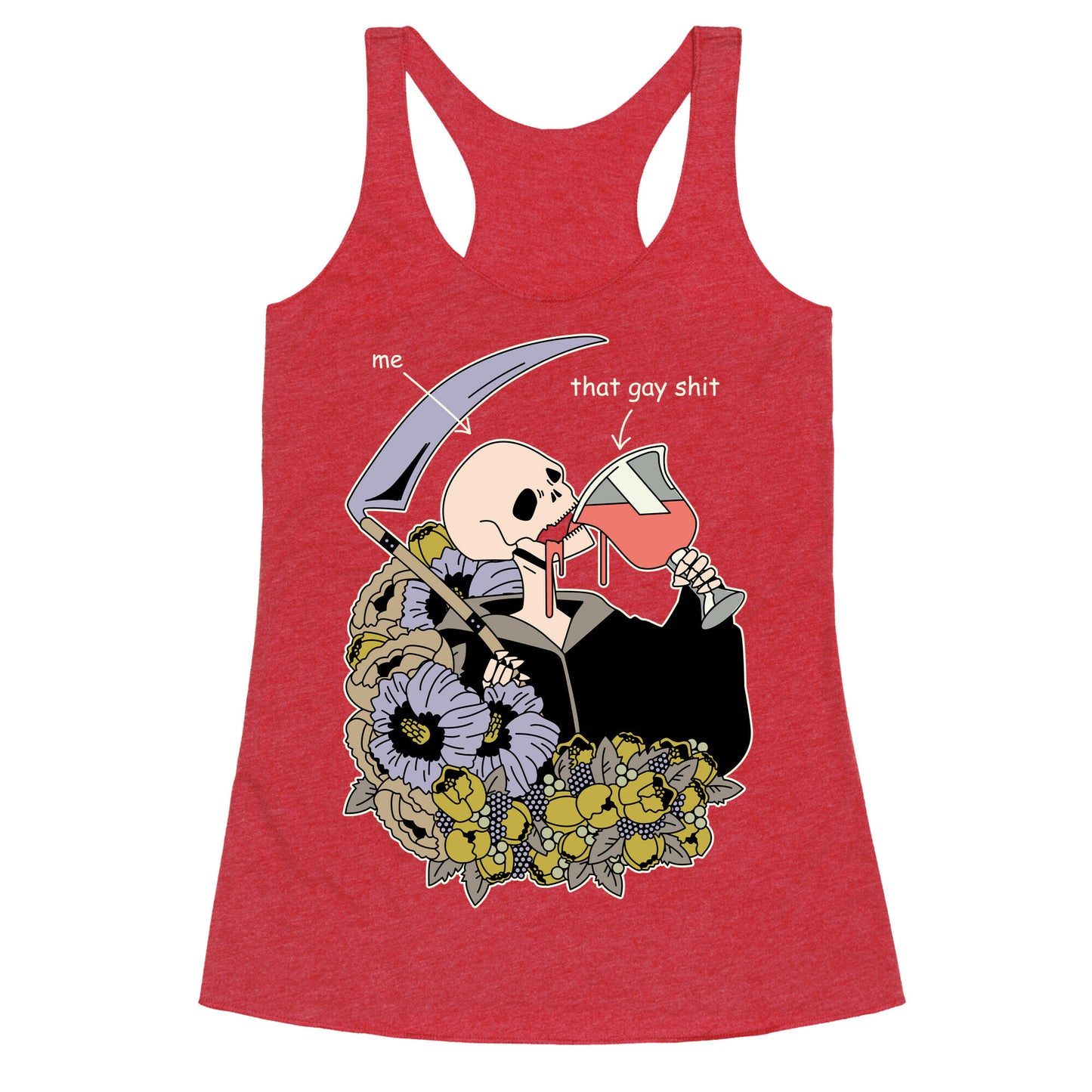 Skeleton Drinking Wine Racerback Tank