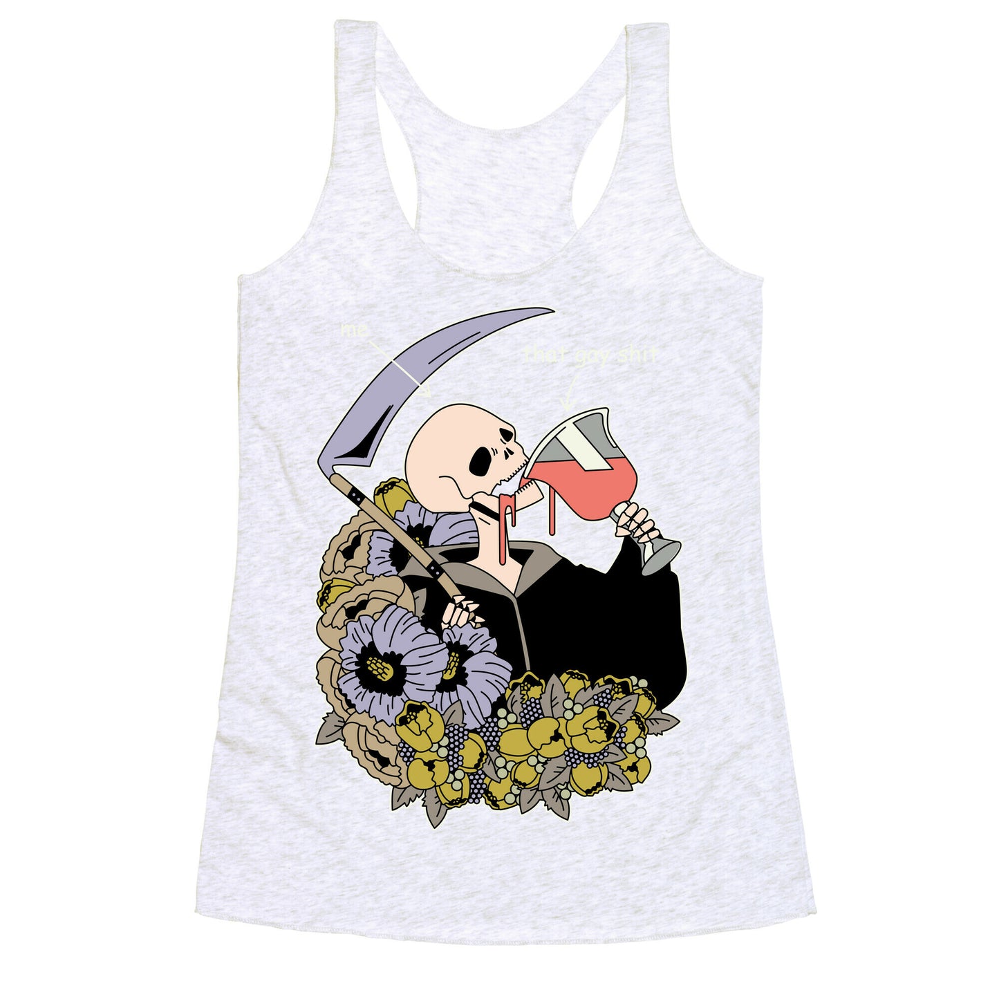 Skeleton Drinking Wine Racerback Tank