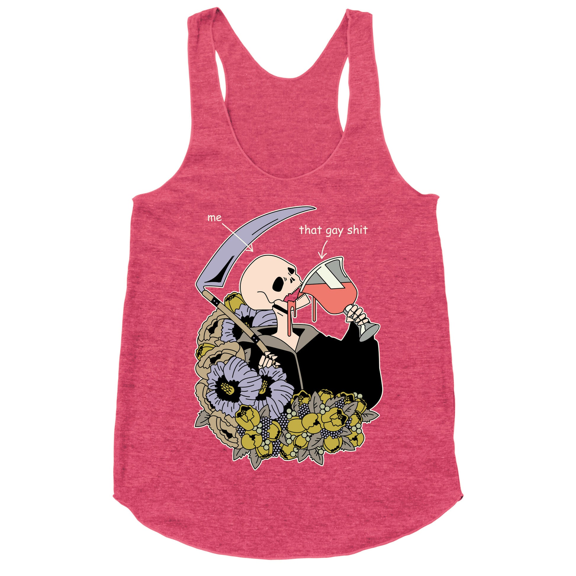 Skeleton Drinking Wine Racerback Tank
