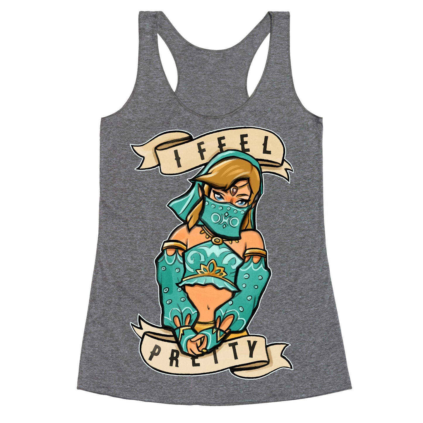 I Feel Pretty Gerudo Parody White Print Racerback Tank