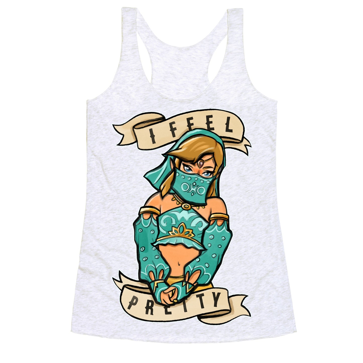 I Feel Pretty Gerudo Parody White Print Racerback Tank