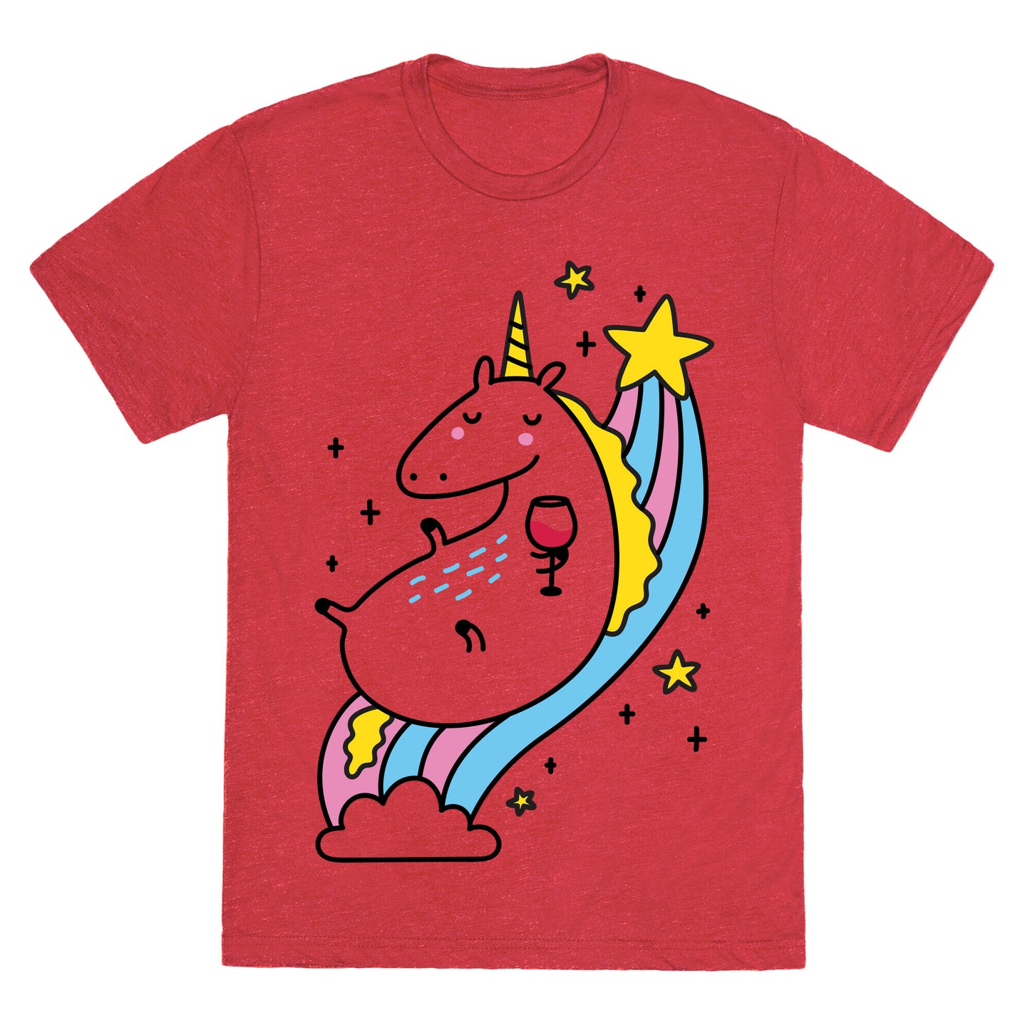 Unicorn Drinking Wine On Rainbow Unisex Triblend Tee