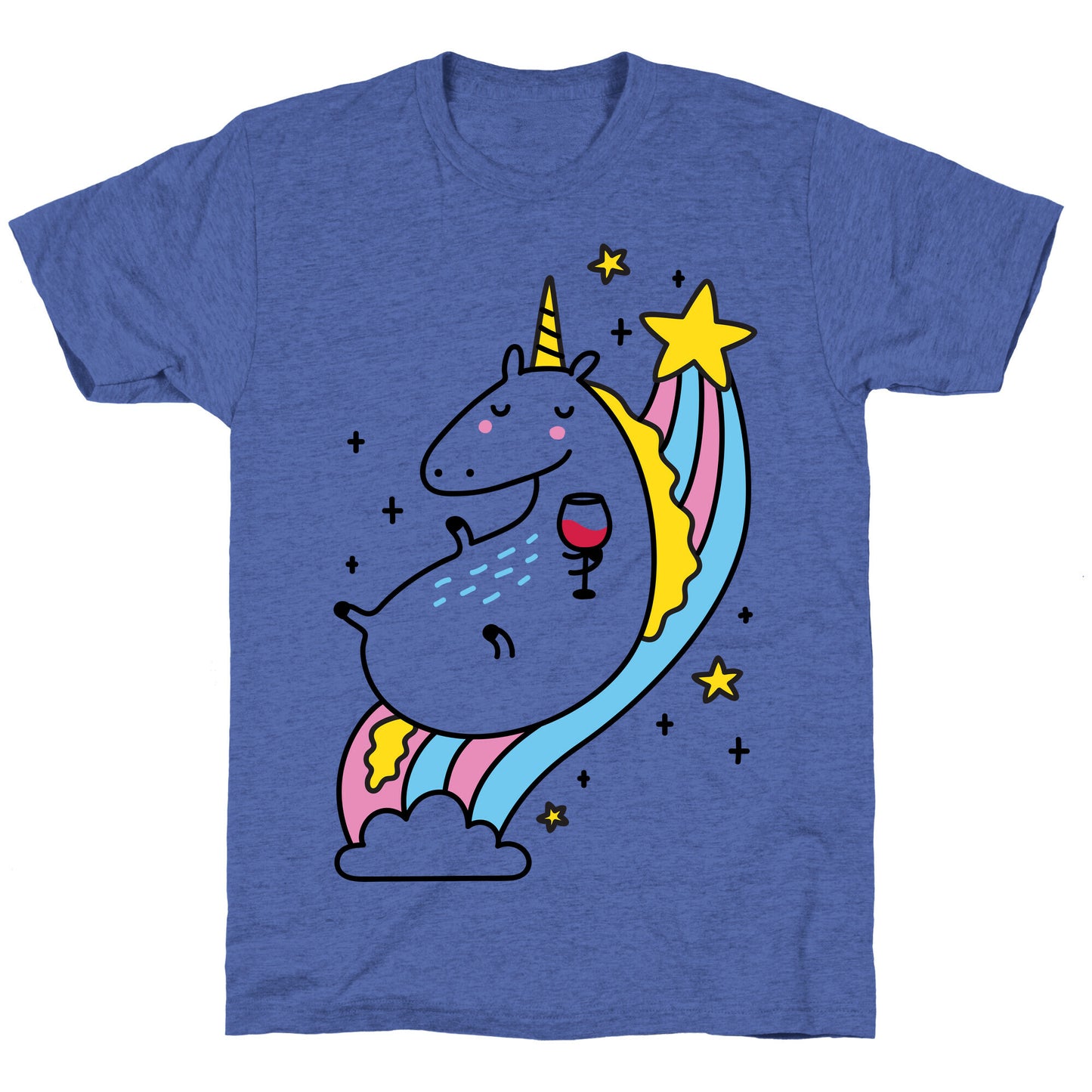 Unicorn Drinking Wine On Rainbow Unisex Triblend Tee