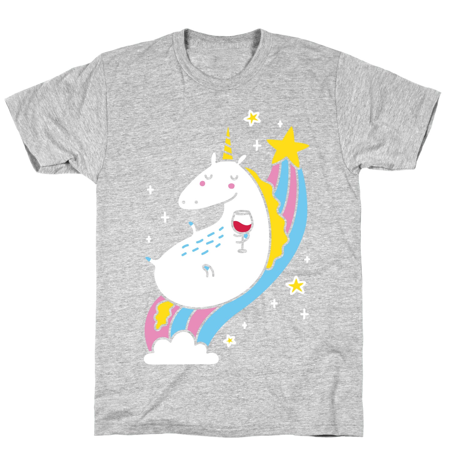 Unicorn Drinking Wine On Rainbow T-Shirt