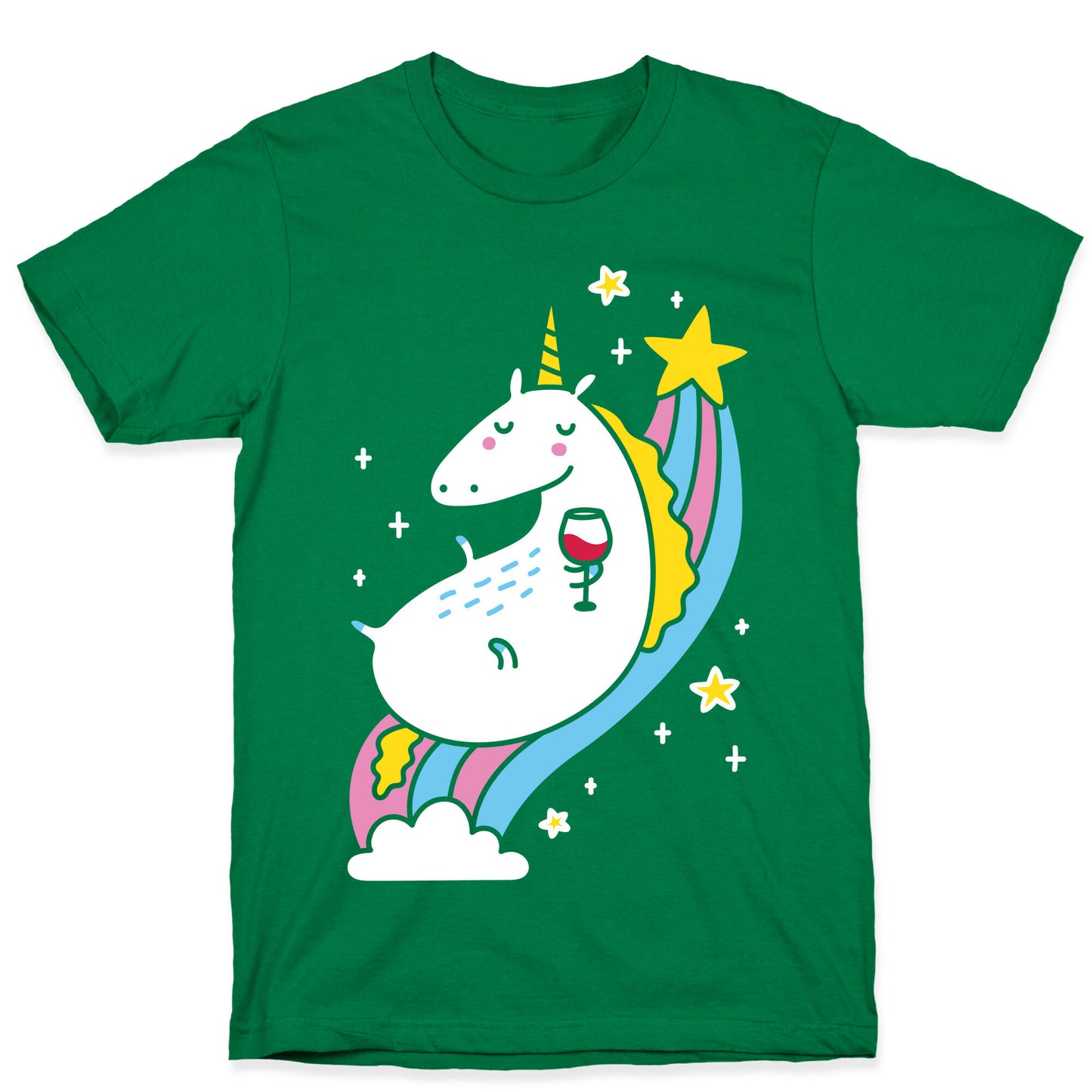 Unicorn Drinking Wine On Rainbow T-Shirt