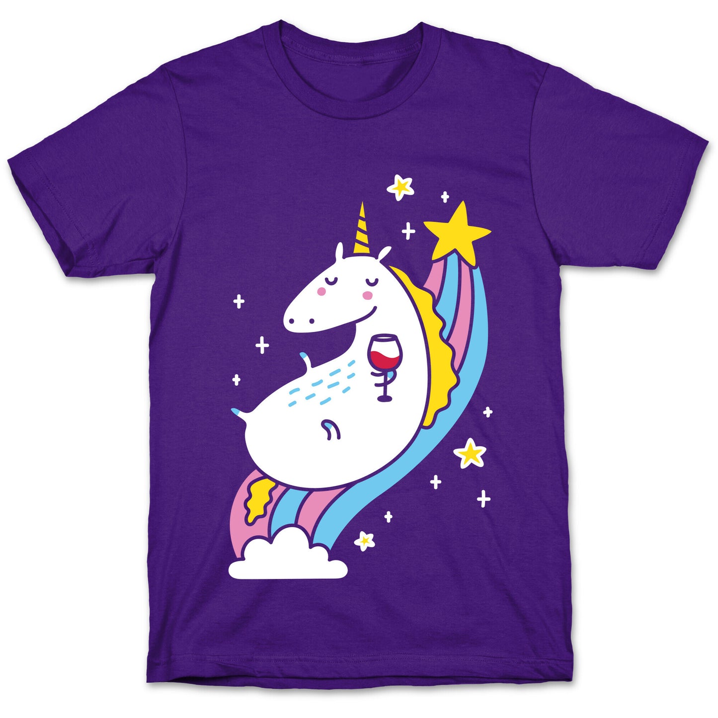 Unicorn Drinking Wine On Rainbow T-Shirt