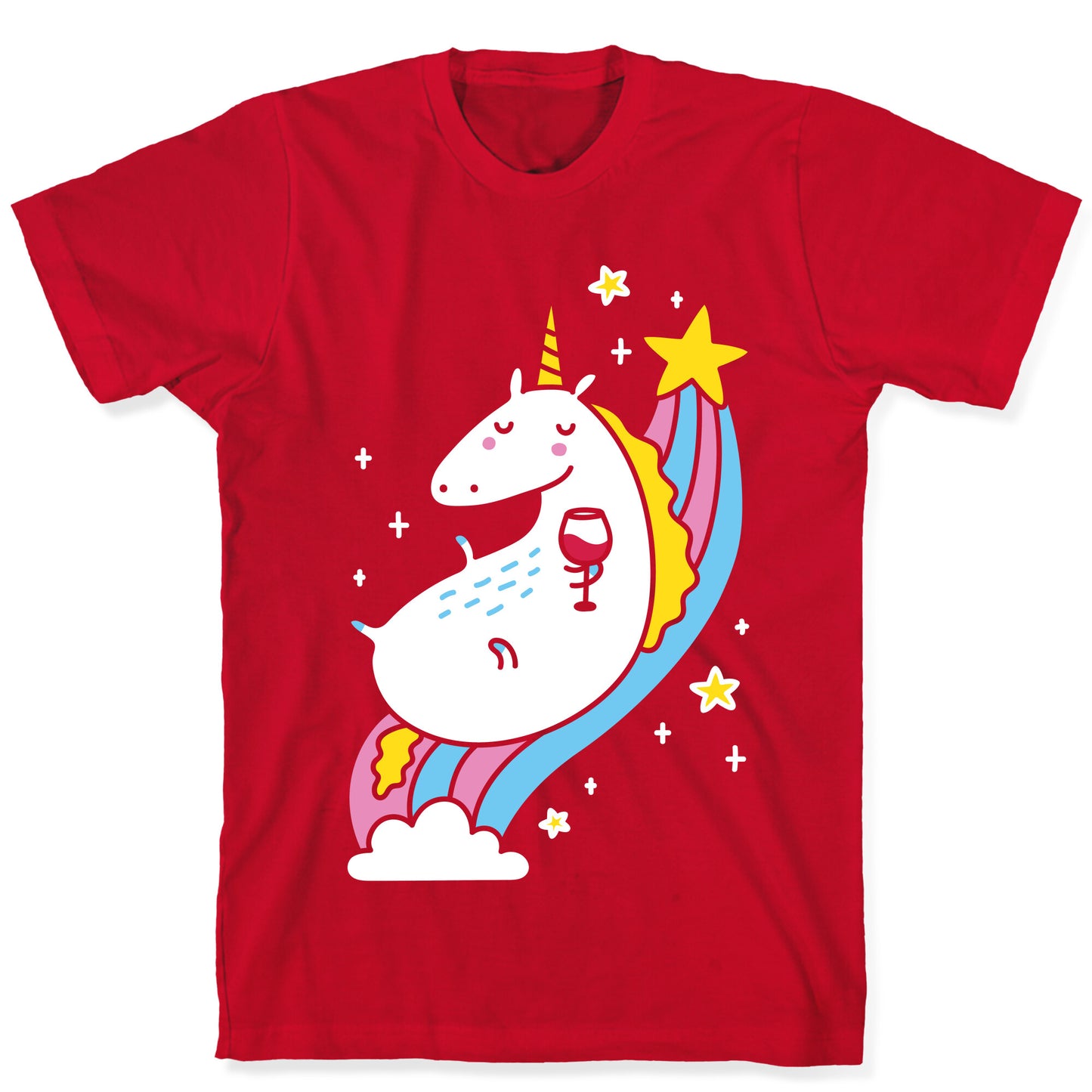 Unicorn Drinking Wine On Rainbow T-Shirt