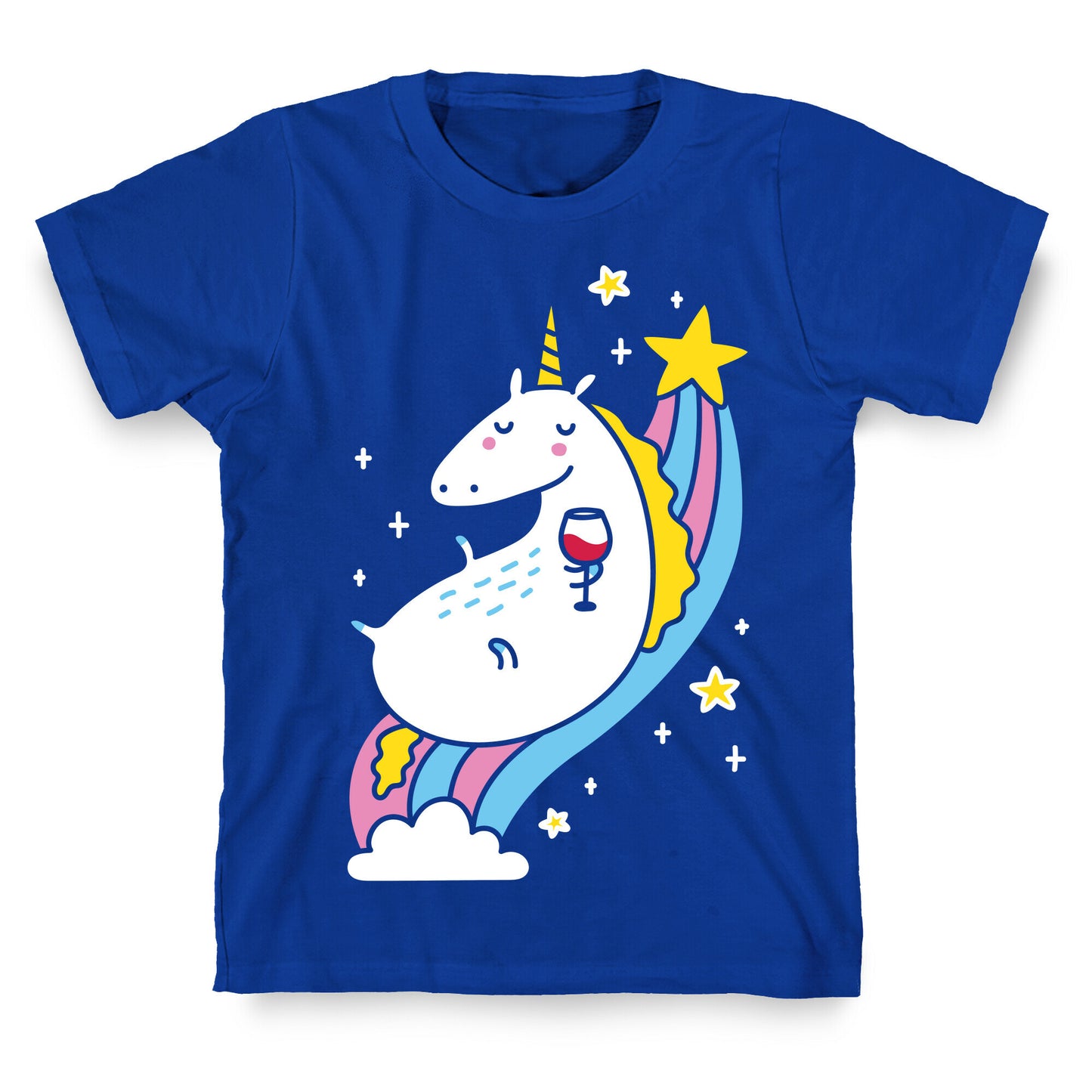 Unicorn Drinking Wine On Rainbow T-Shirt
