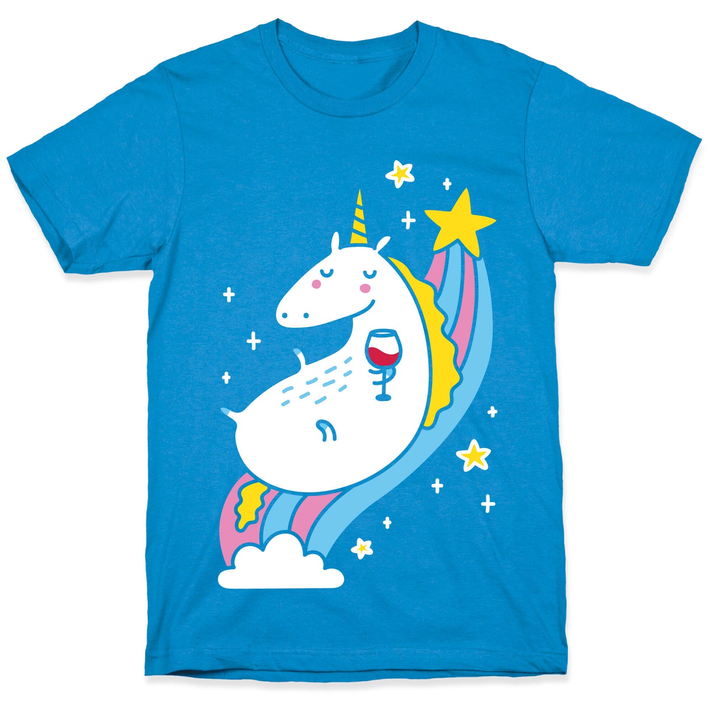 Unicorn Drinking Wine On Rainbow T-Shirt
