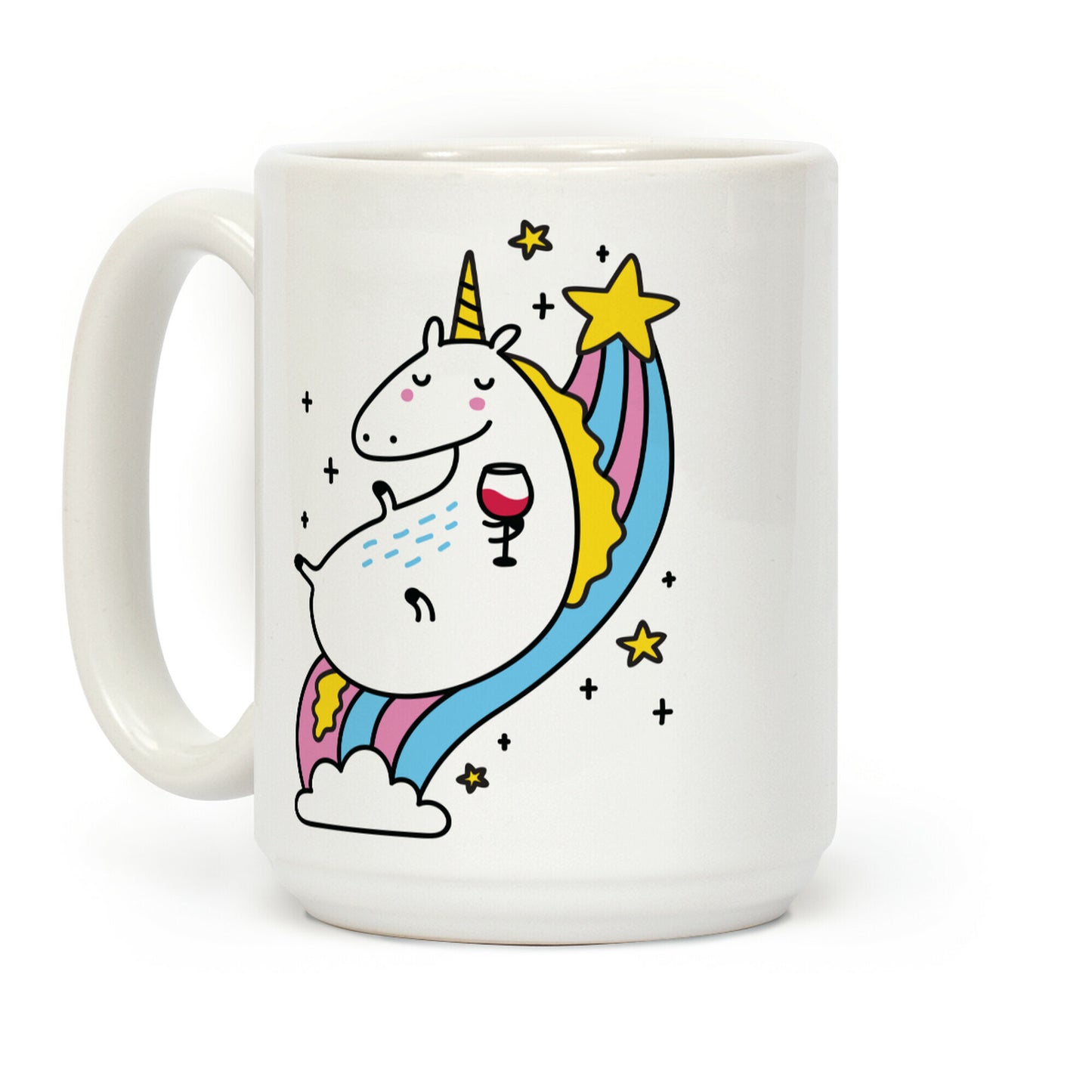 Unicorn Drinking Wine On Rainbow Coffee Mug