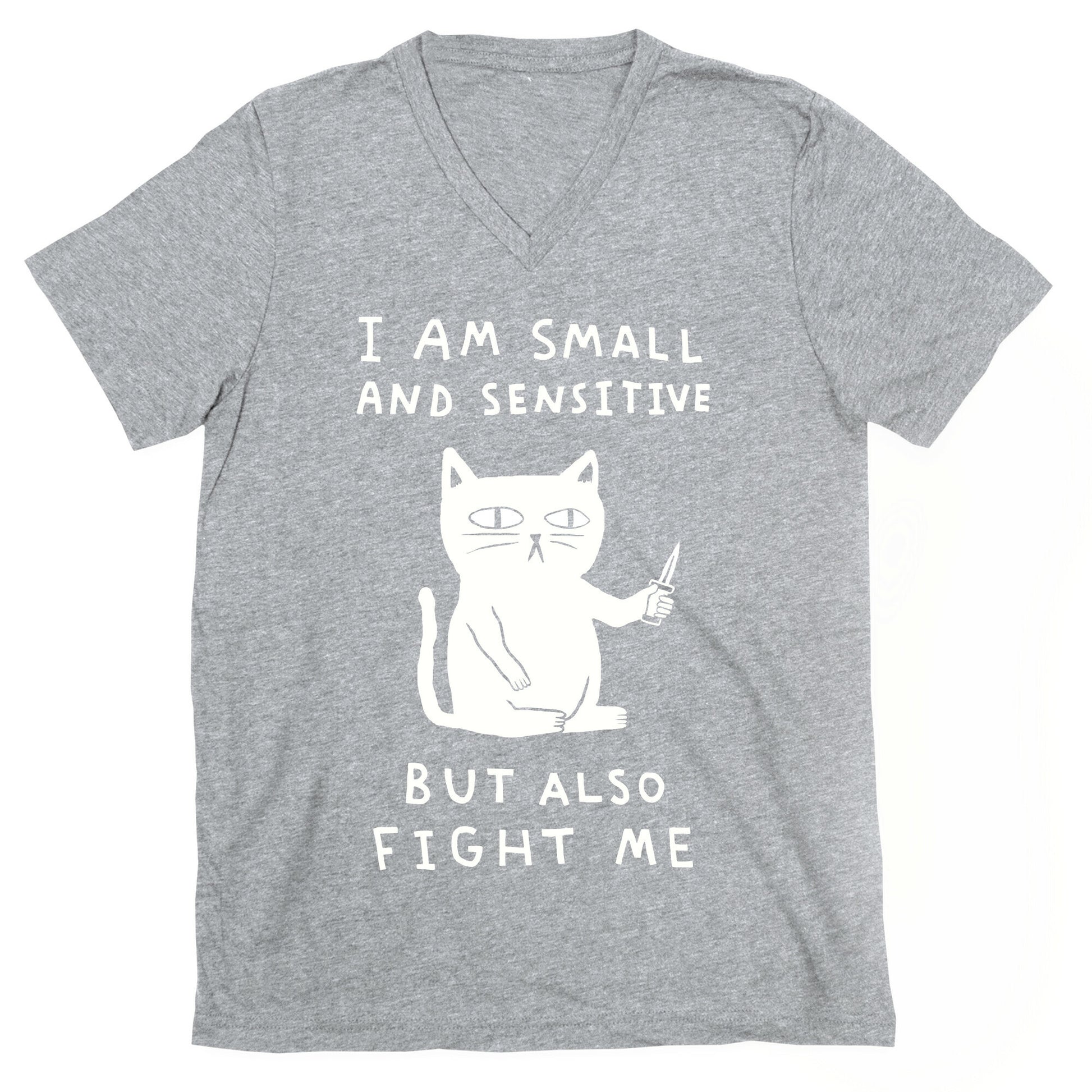 I Am Small And Sensitive But Also Fight Me Cat V-Neck
