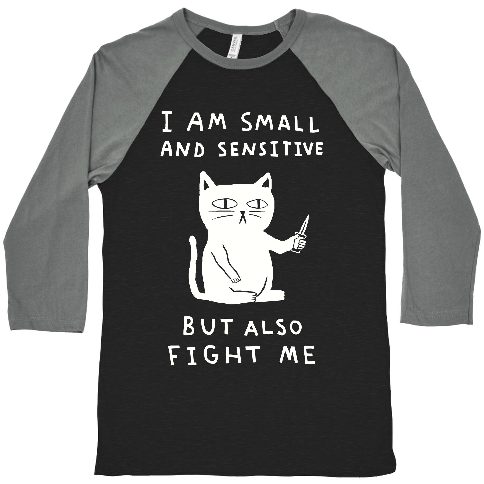 I Am Small And Sensitive But Also Fight Me Cat Baseball Tee