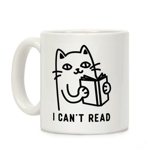 I Can't Read Cat Coffee Mug