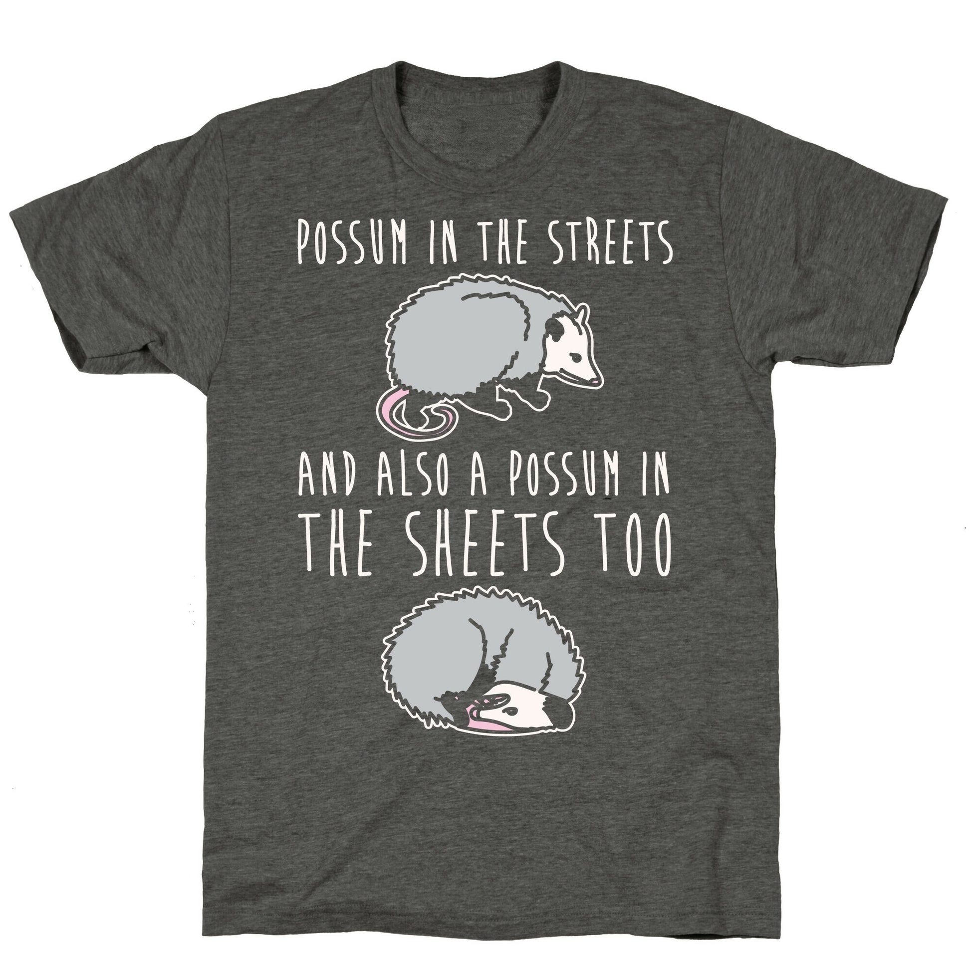 Possum In The Streets and Also A Possum In The Sheets White Print Unisex Triblend Tee