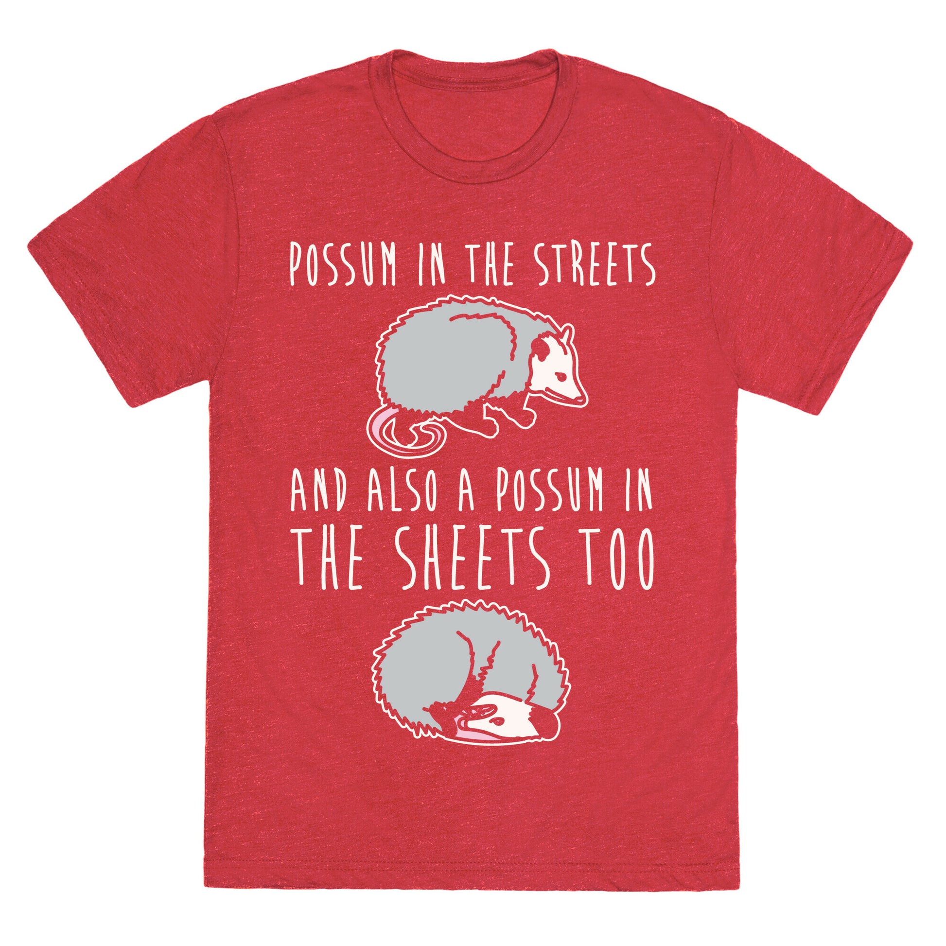 Possum In The Streets and Also A Possum In The Sheets White Print Unisex Triblend Tee