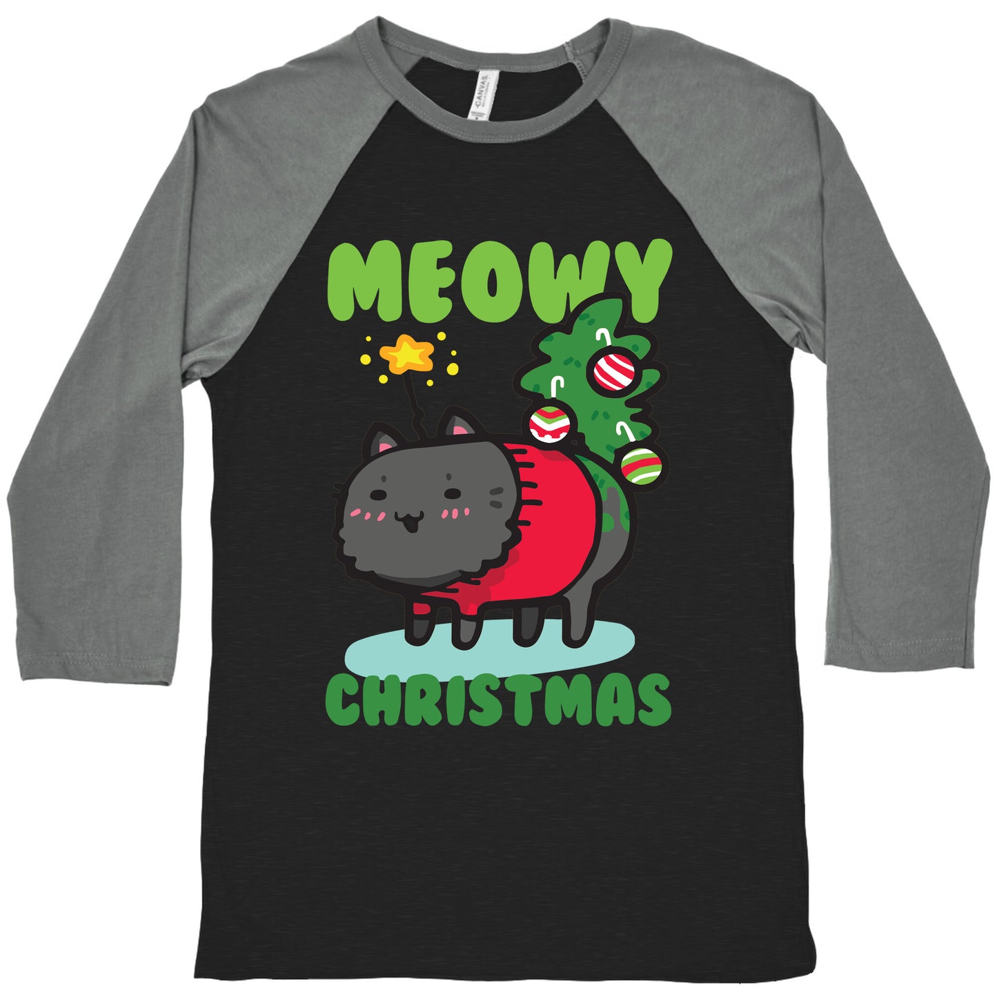 Meowy Christmas Baseball Tee