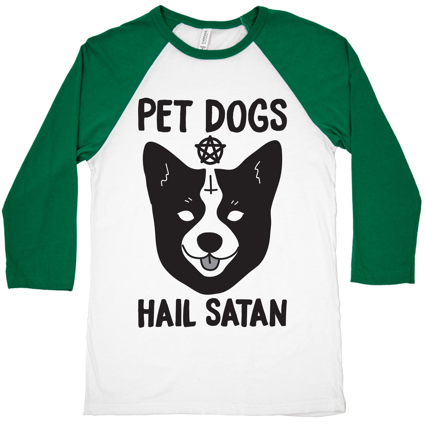 Pet Dogs Hail Satan Corgi Baseball Tee