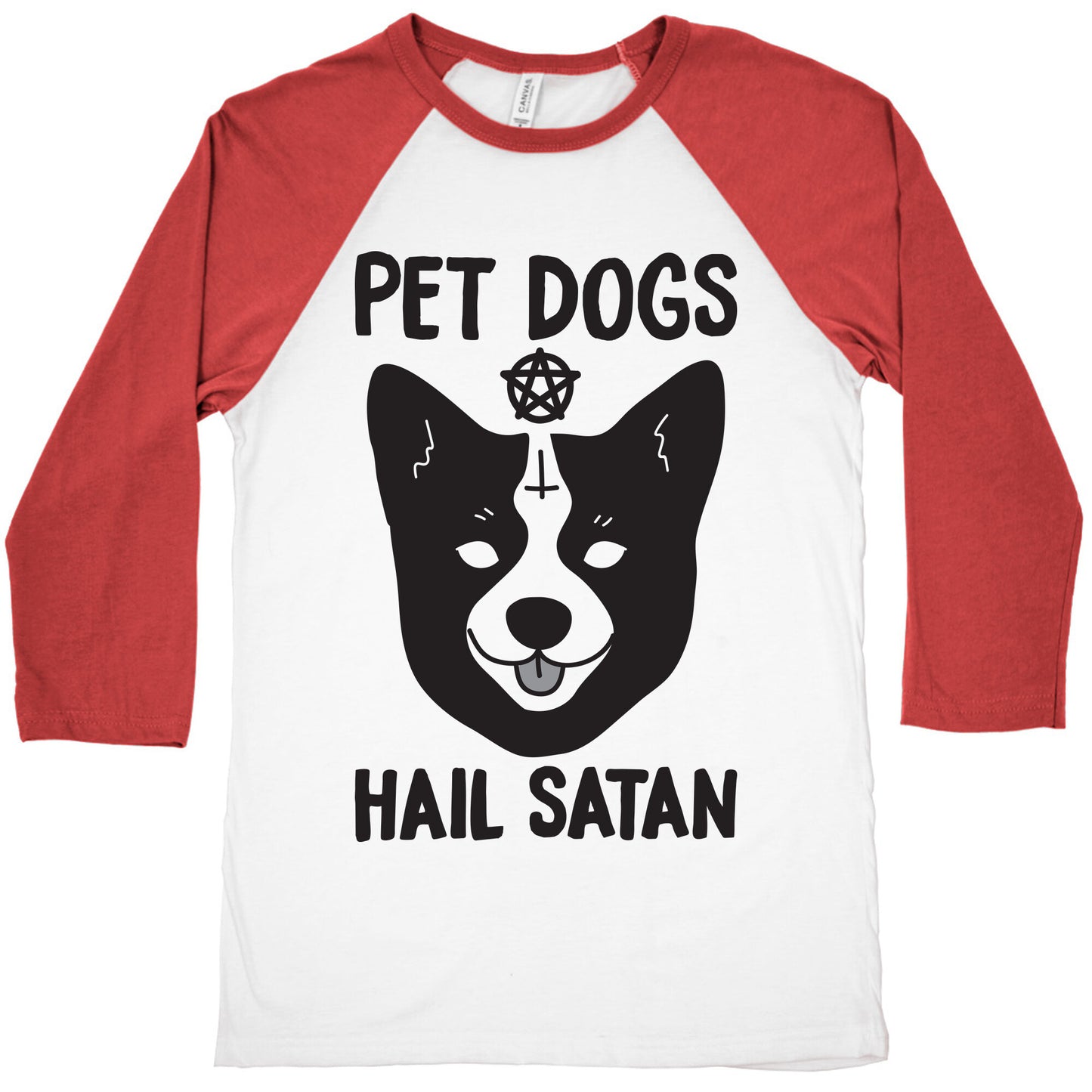 Pet Dogs Hail Satan Corgi Baseball Tee