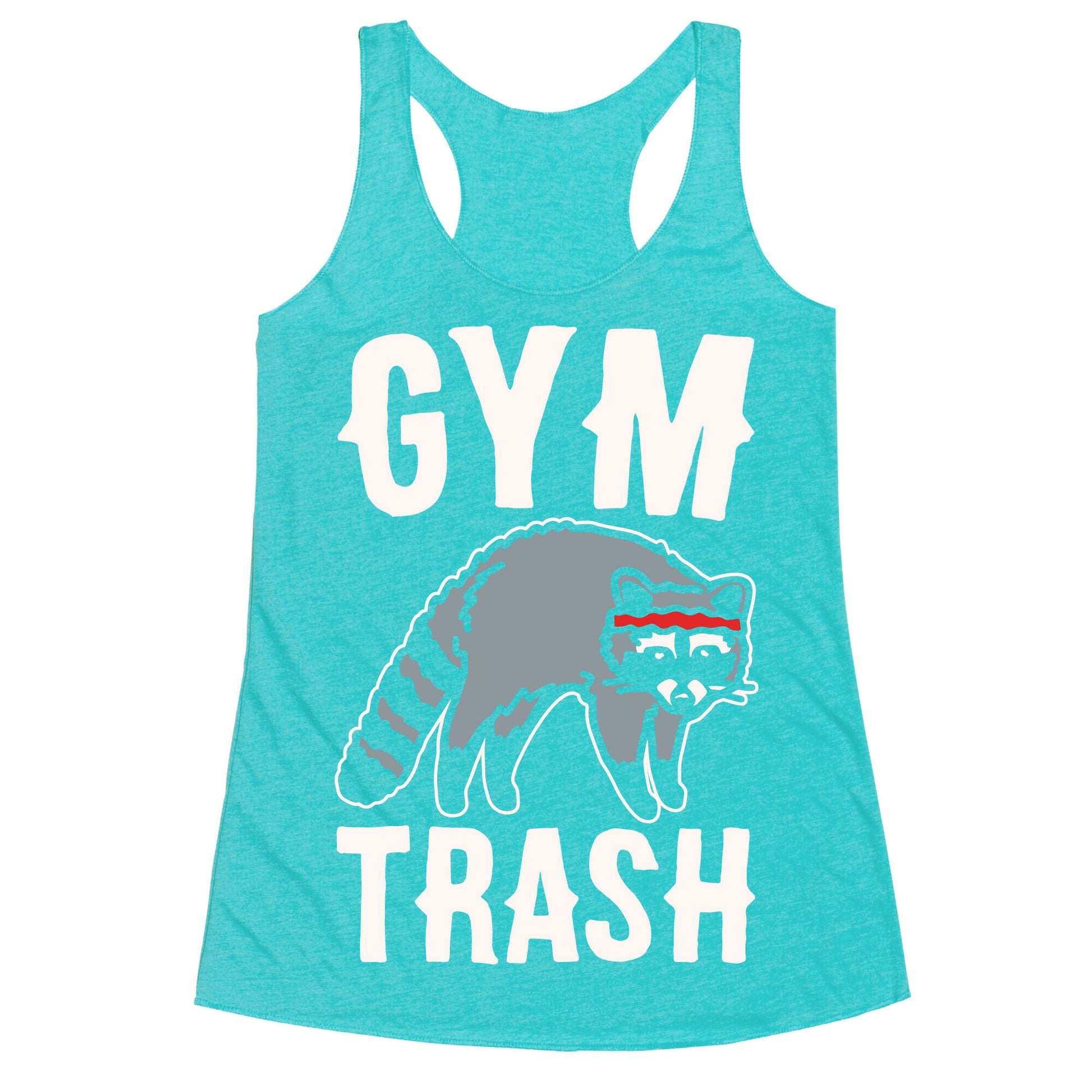 Gym Trash Raccoon White Print Racerback Tank