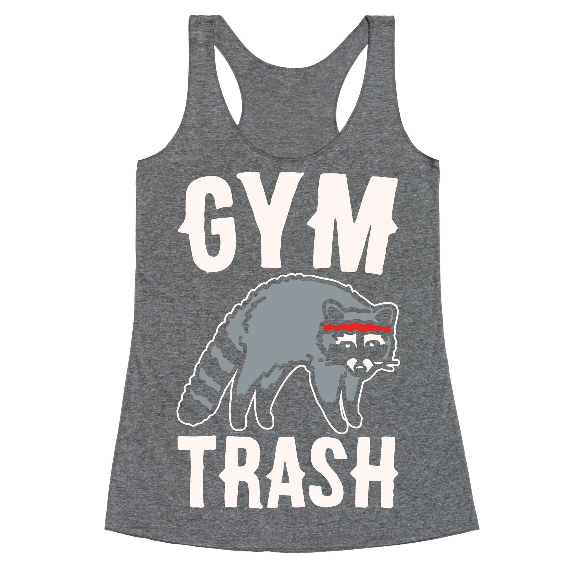 Gym Trash Raccoon White Print Racerback Tank