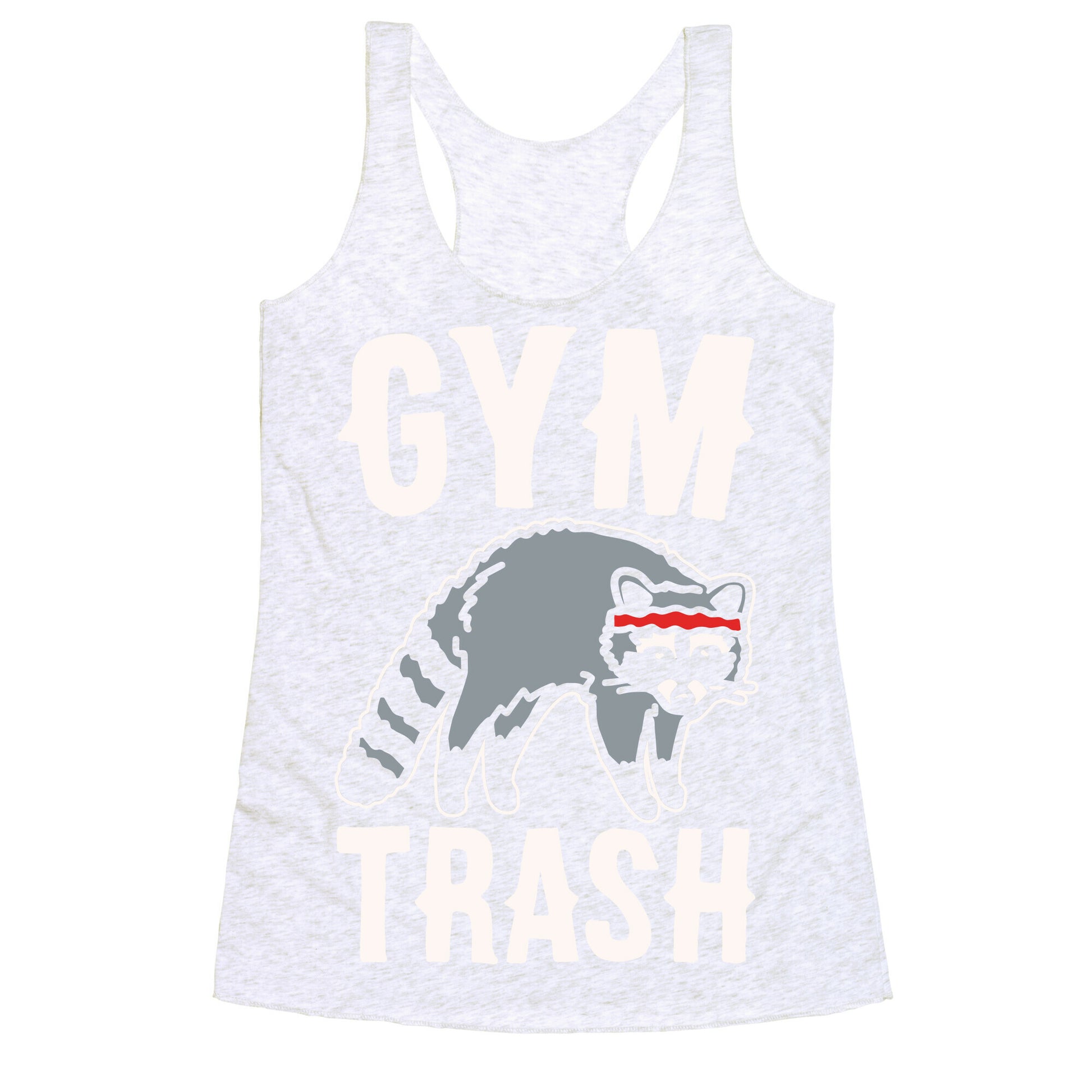 Gym Trash Raccoon White Print Racerback Tank