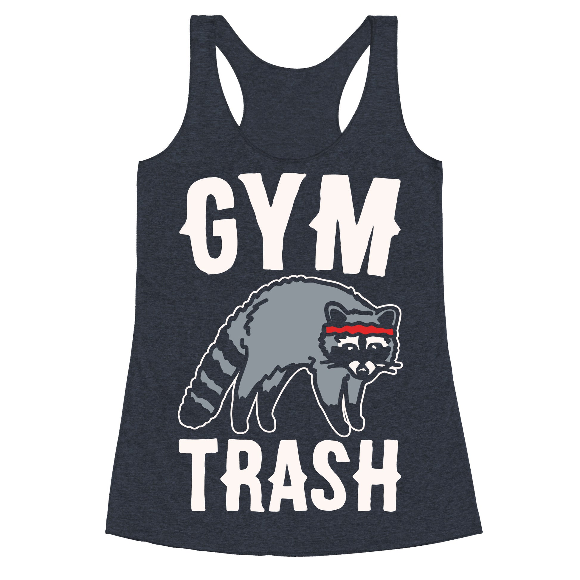 Gym Trash Raccoon White Print Racerback Tank