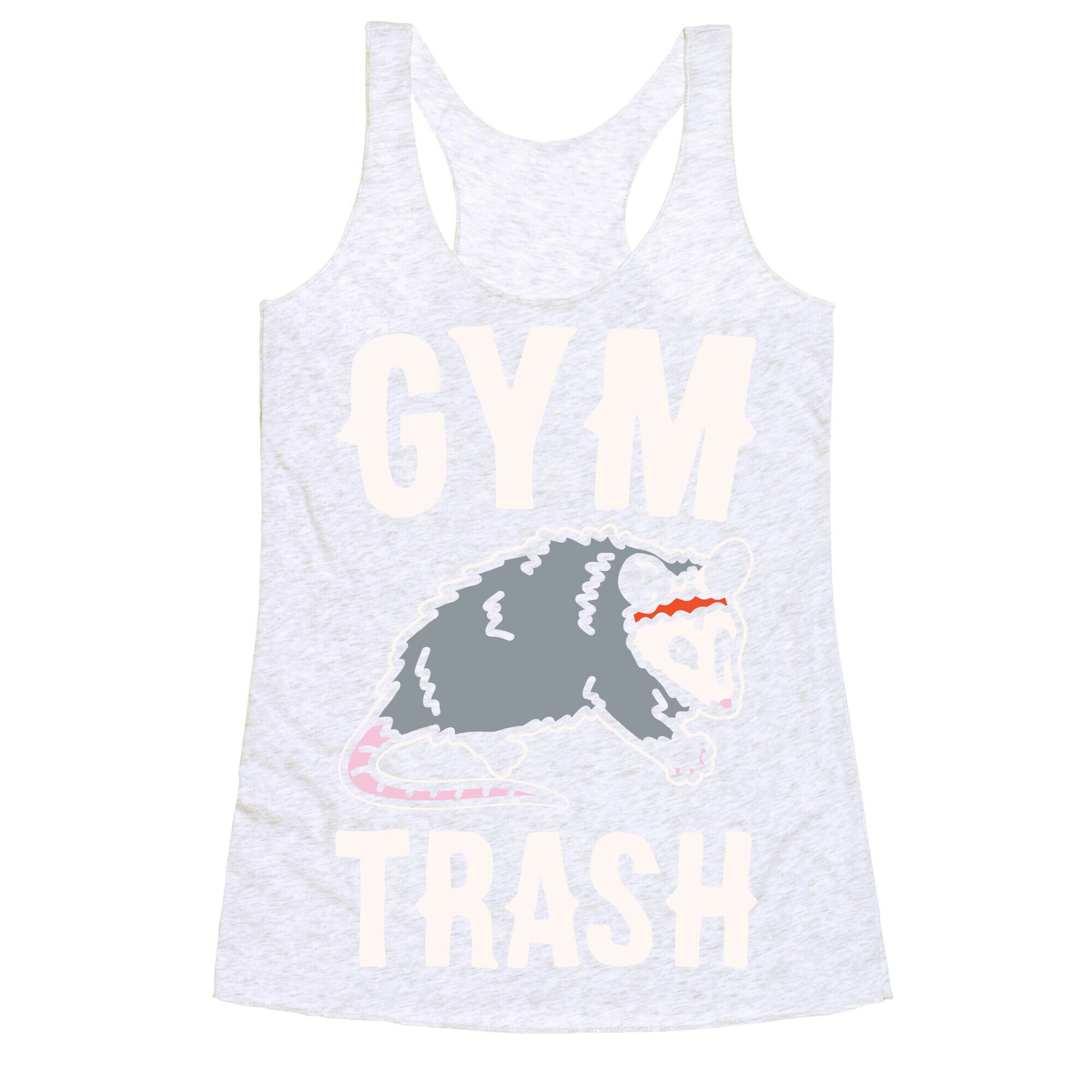 Gym Trash Opossum White Print Racerback Tank
