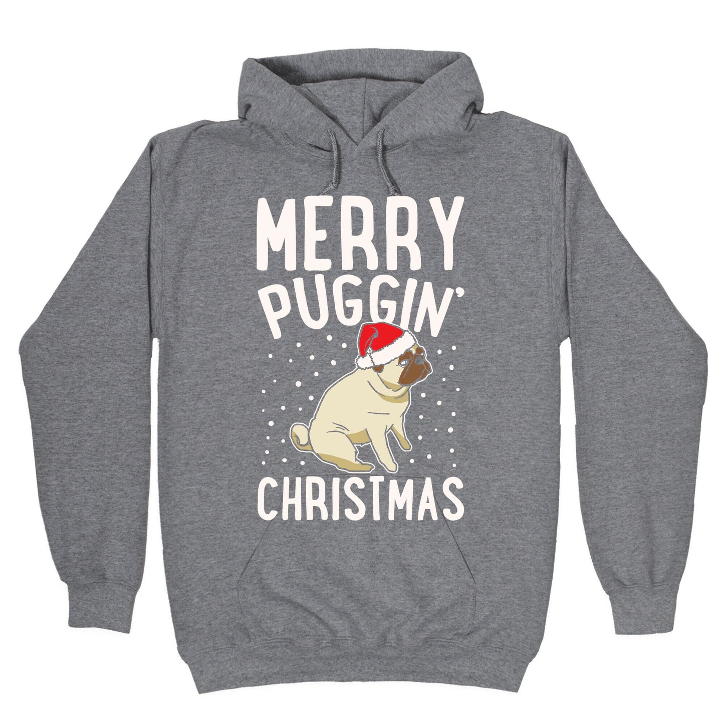 Merry Puggin' Christmas Pug White Print Hoodie