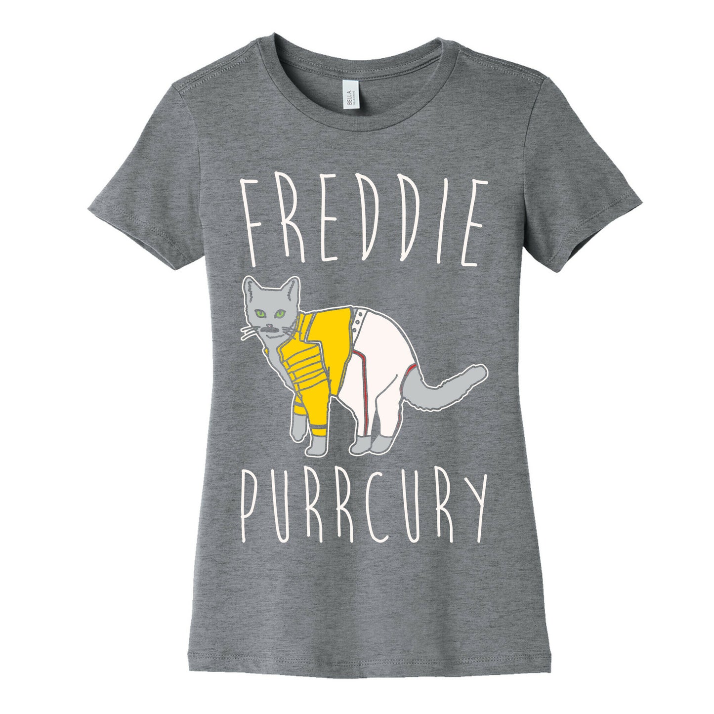 Freddie Purrcury Cat Parody White Print Women's Cotton Tee