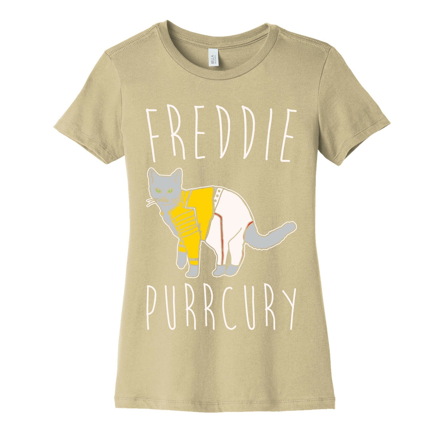 Freddie Purrcury Cat Parody White Print Women's Cotton Tee