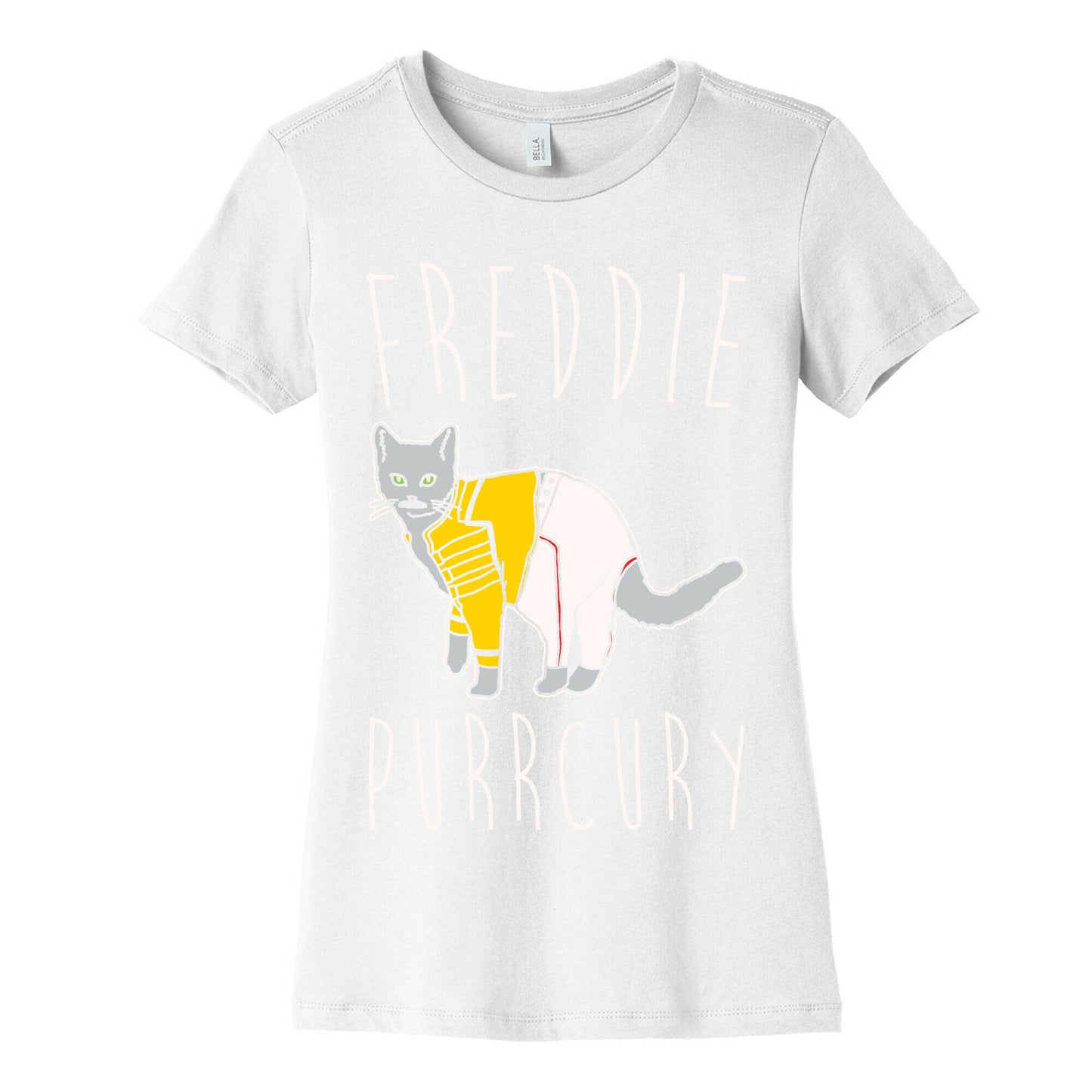 Freddie Purrcury Cat Parody White Print Women's Cotton Tee