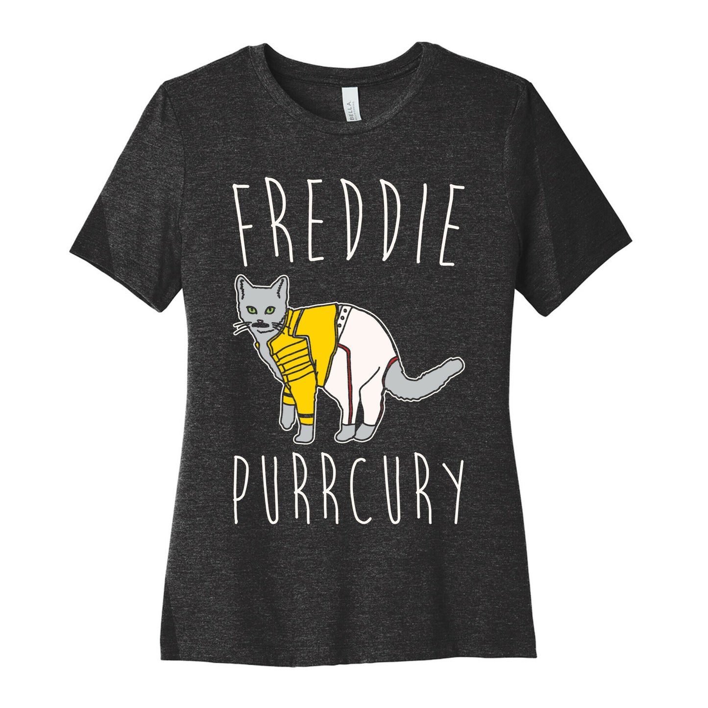Freddie Purrcury Cat Parody White Print Women's Cotton Tee