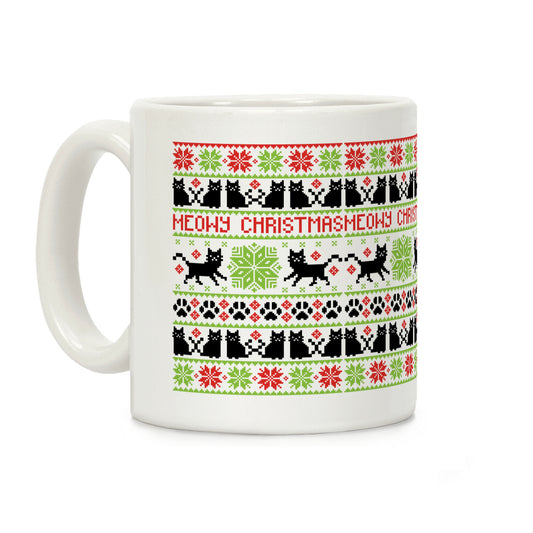 Meowy Christmas Cat Sweater Pattern Coffee Mug