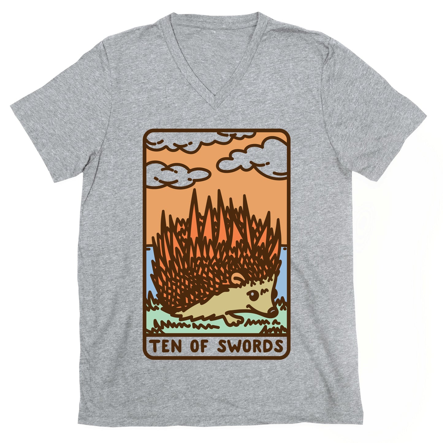 Ten of Swords HedgeHog Tarot Parody V-Neck