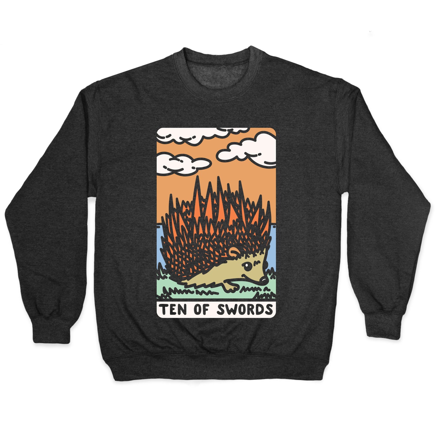 Ten of Swords HedgeHog Tarot Parody White Print Crewneck Sweatshirt