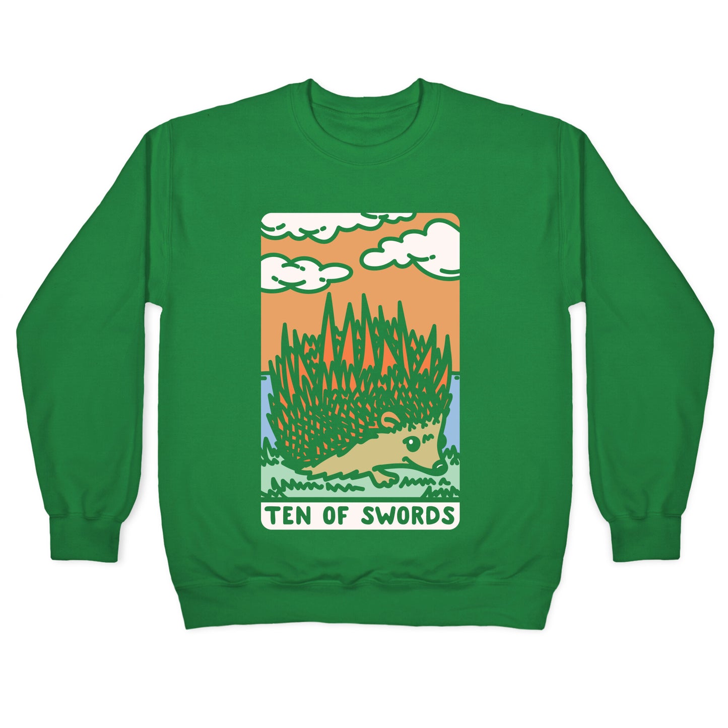 Ten of Swords HedgeHog Tarot Parody White Print Crewneck Sweatshirt