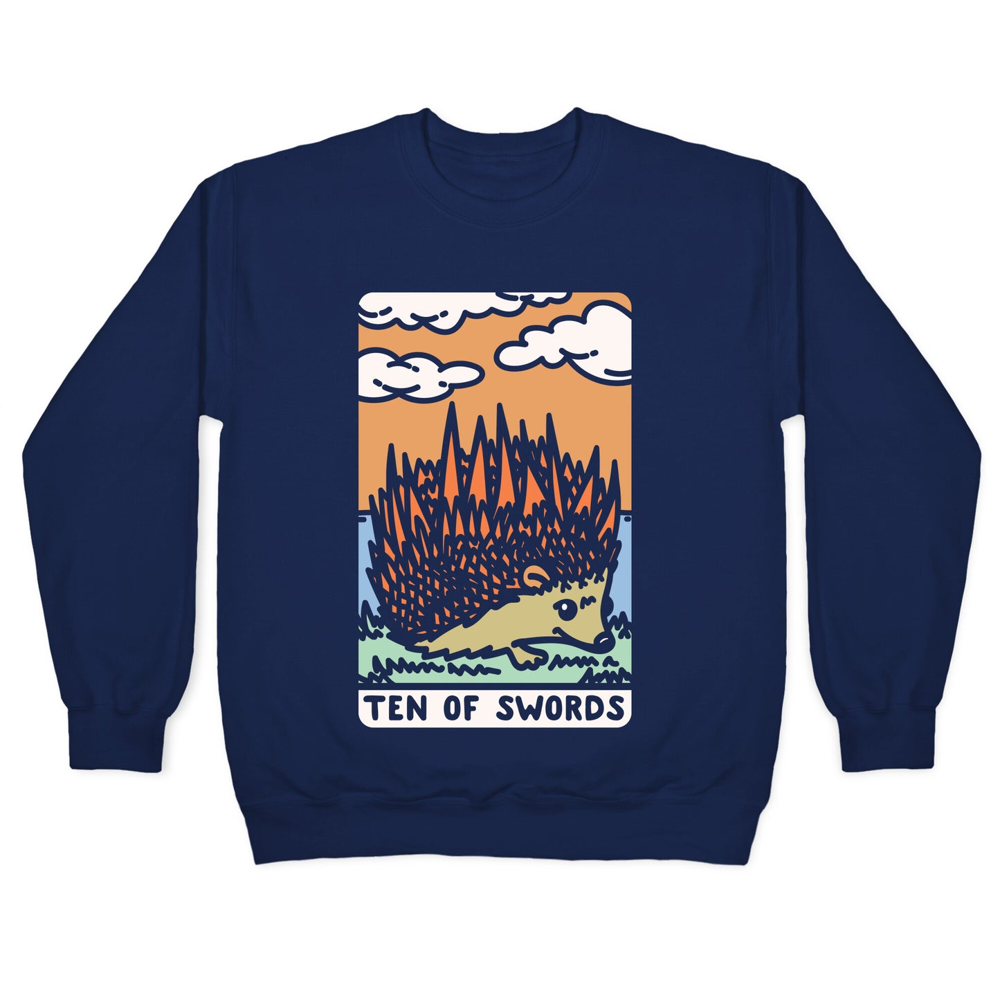 Ten of Swords HedgeHog Tarot Parody White Print Crewneck Sweatshirt