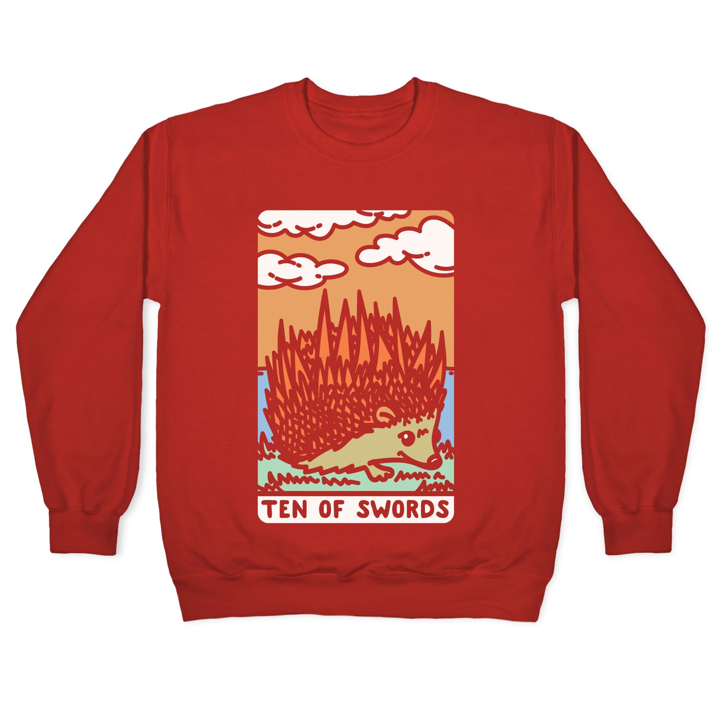 Ten of Swords HedgeHog Tarot Parody White Print Crewneck Sweatshirt