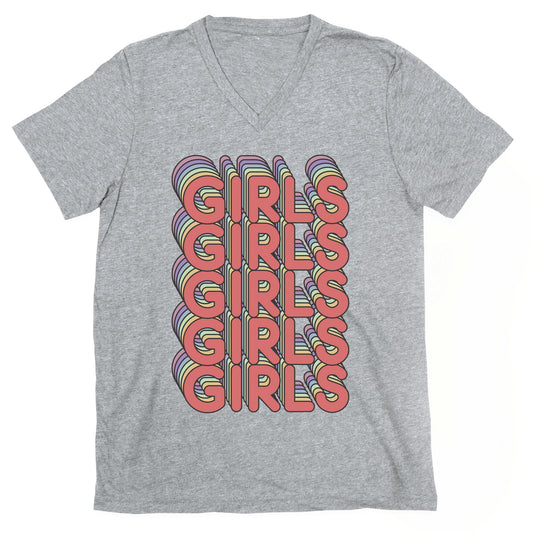 Girls Retro Rainbow V-Neck