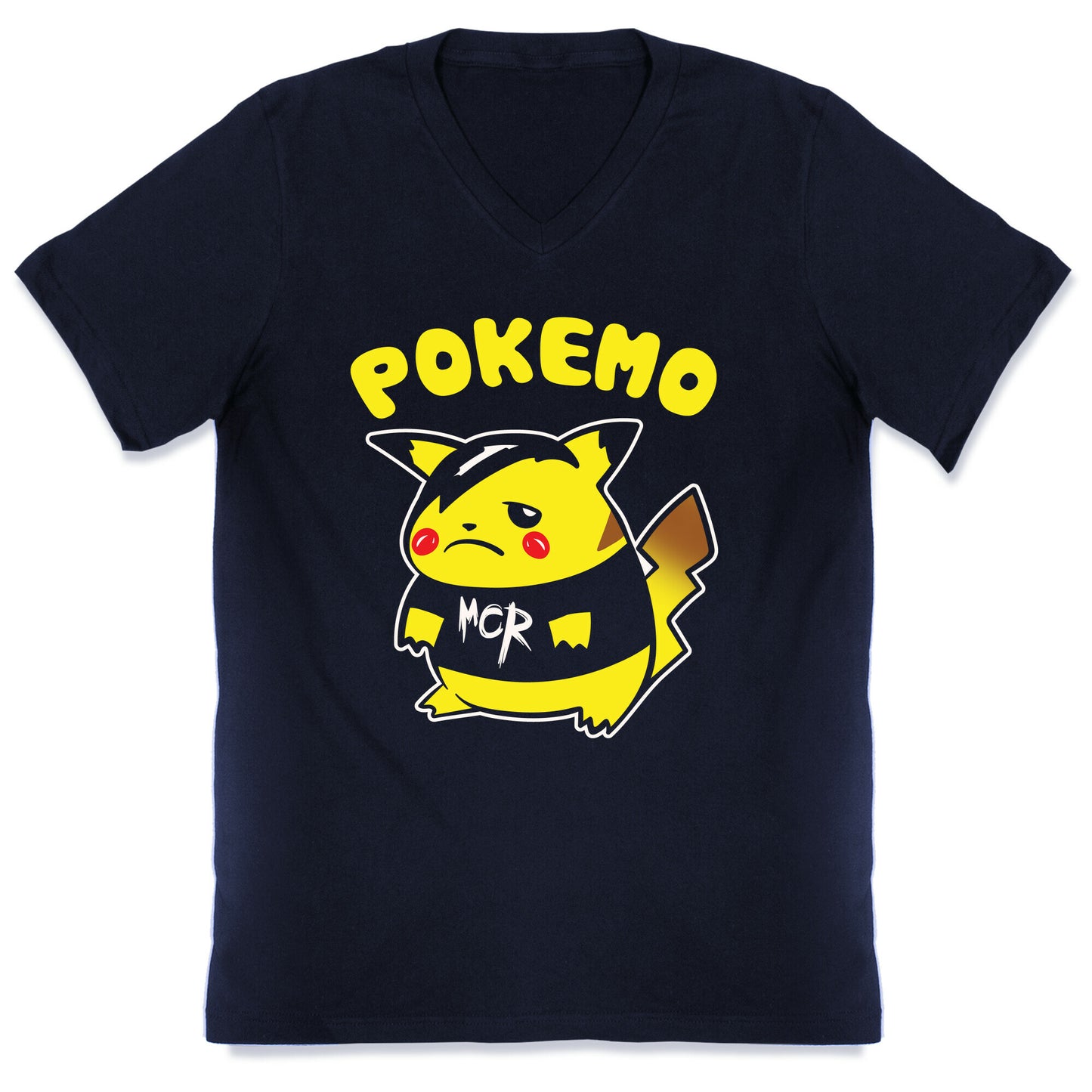 Pokemo Parody White Print V-Neck