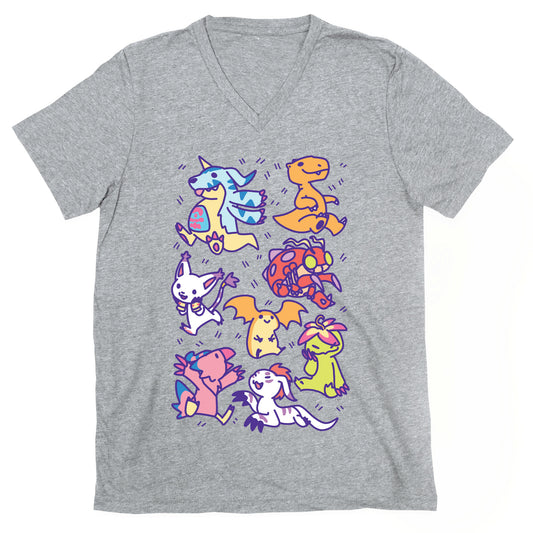 Digital Monsters Pattern V-Neck