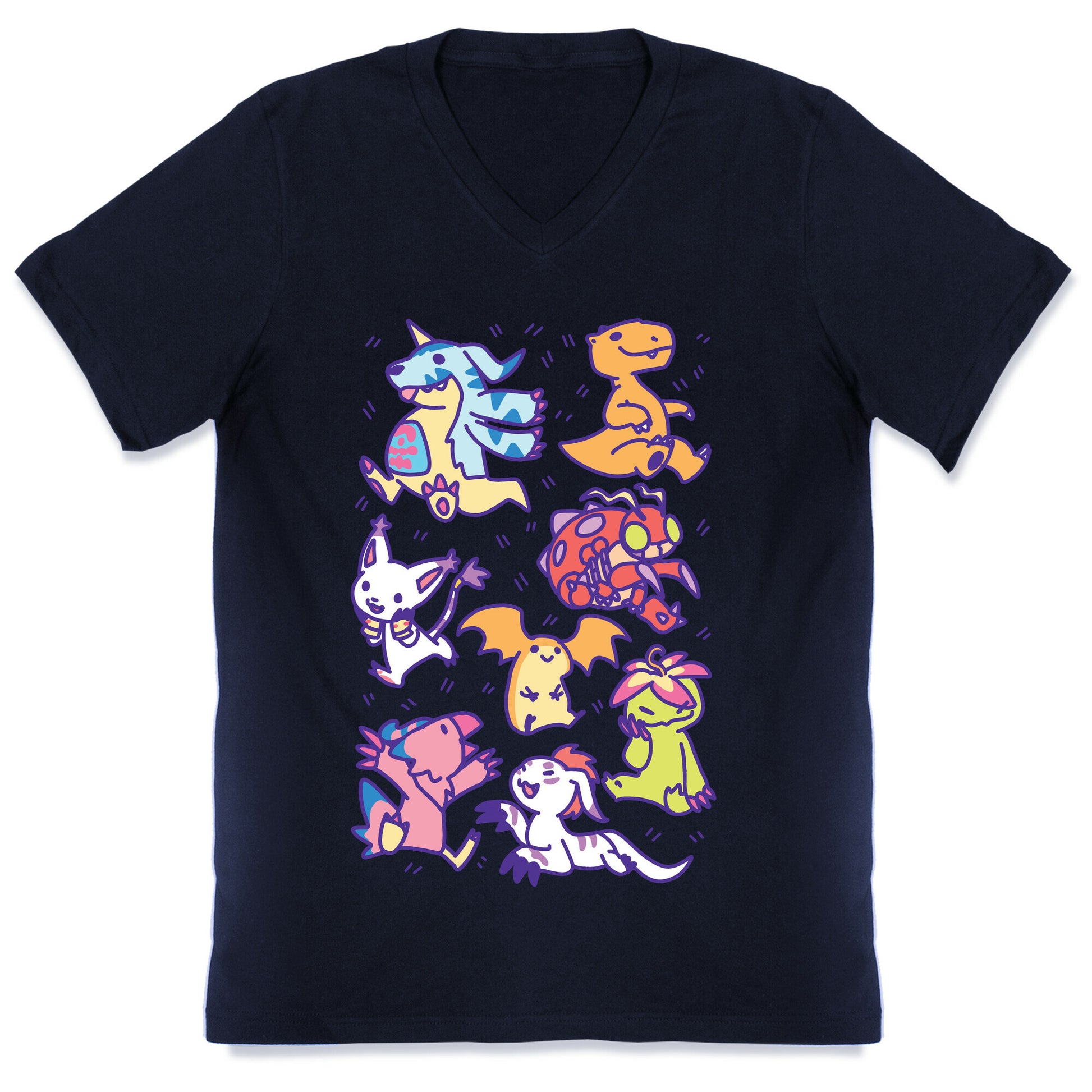 Digital Monsters Pattern V-Neck