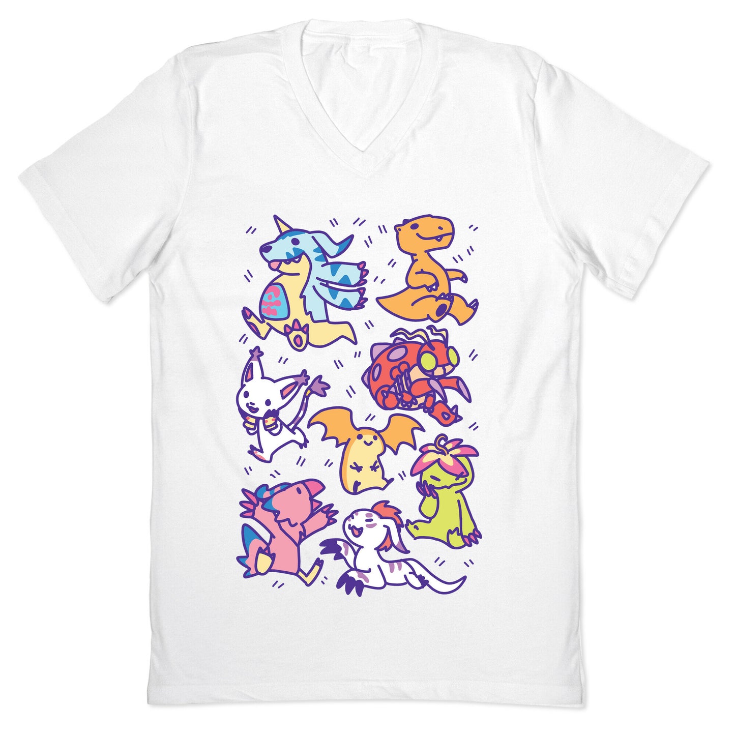 Digital Monsters Pattern V-Neck