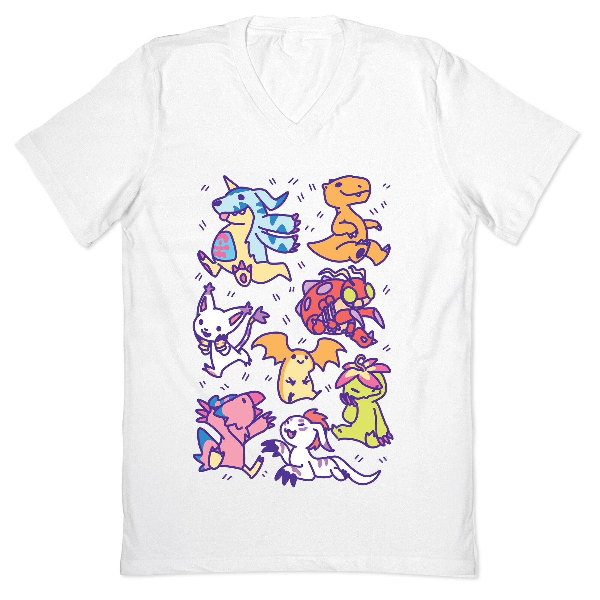 Digital Monsters Pattern V-Neck