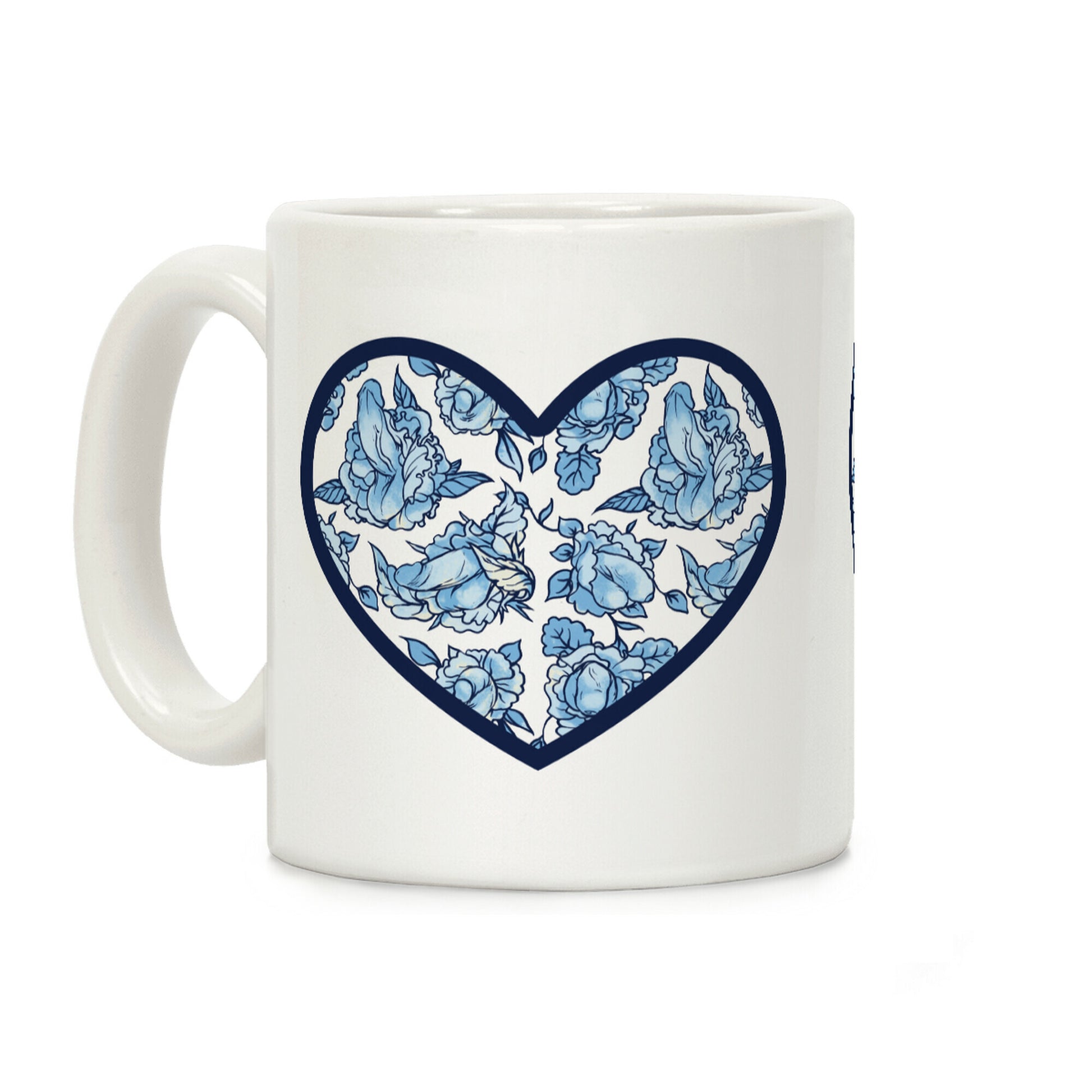 Floral Penis Pattern Heart Coffee Mug