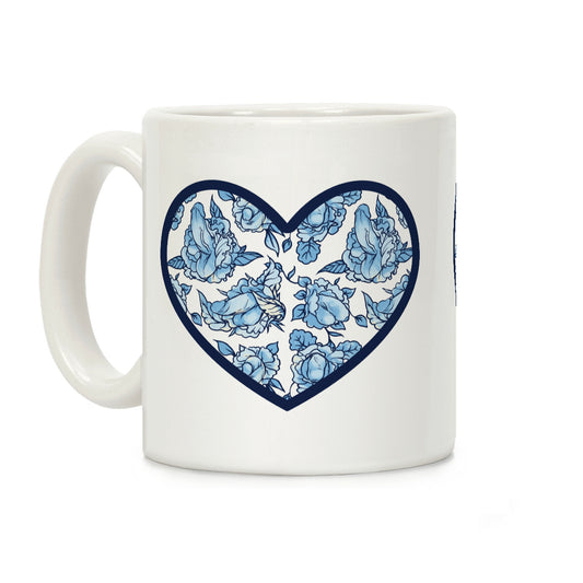 Floral Penis Pattern Heart Coffee Mug
