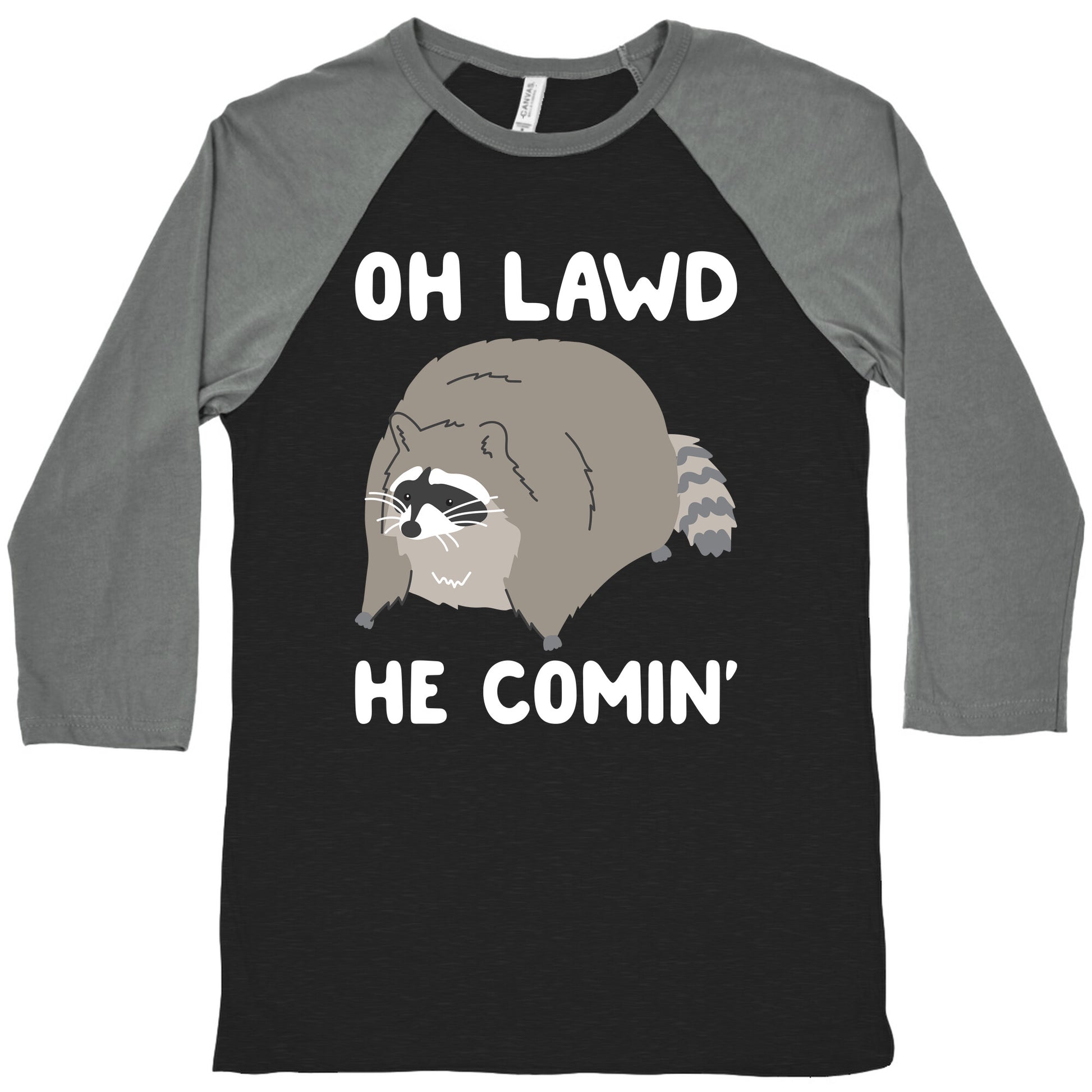 Oh Lawd He Comin' Raccoon Baseball Tee